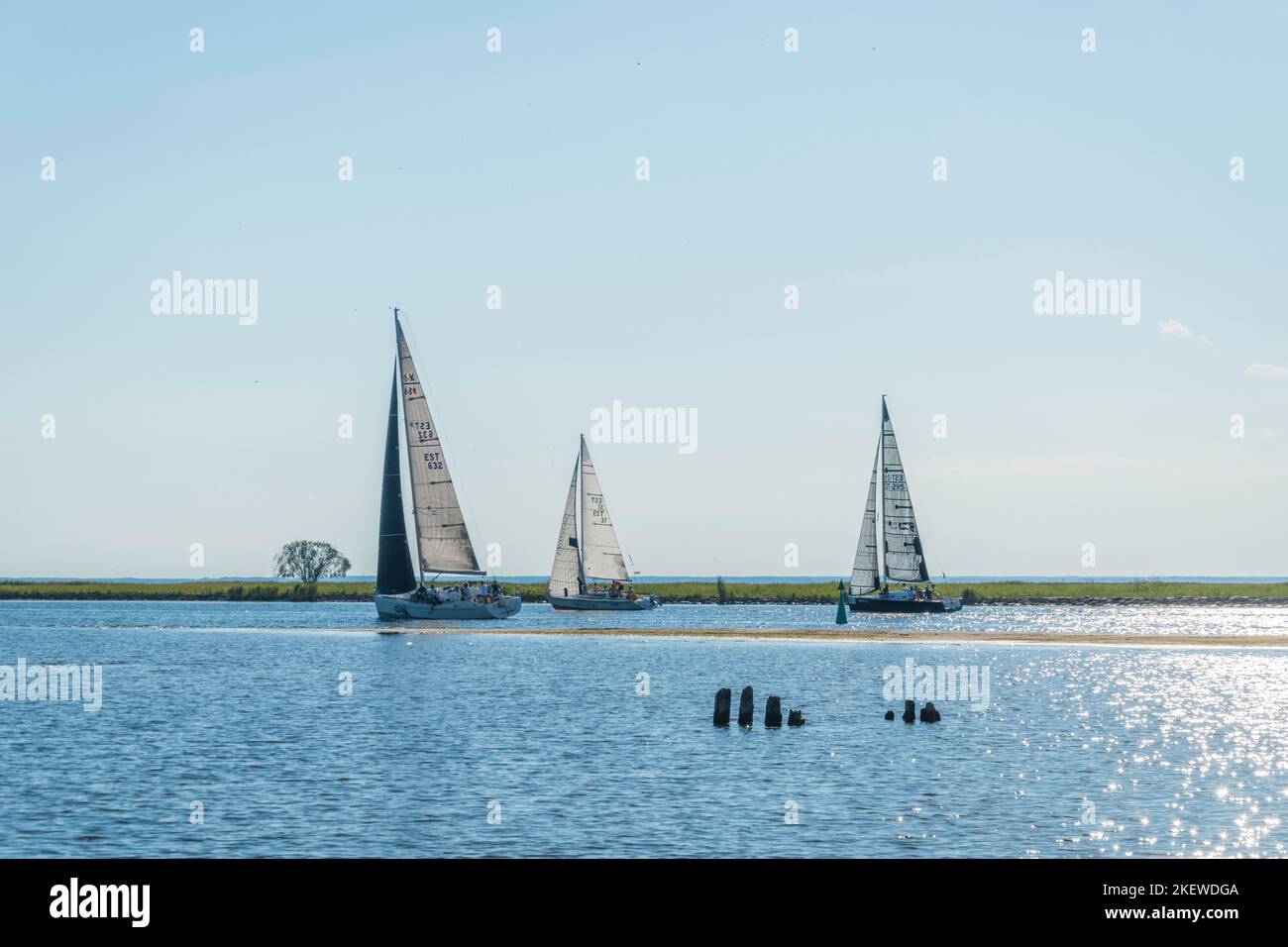 Summer in Parnu stone jetty Estonia Stock Photo