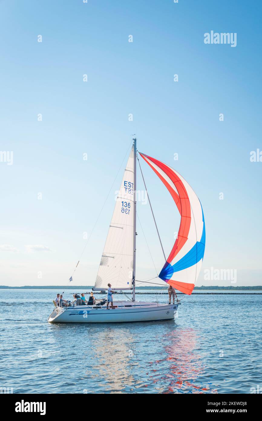 Summer in Parnu stone jetty Estonia Stock Photo