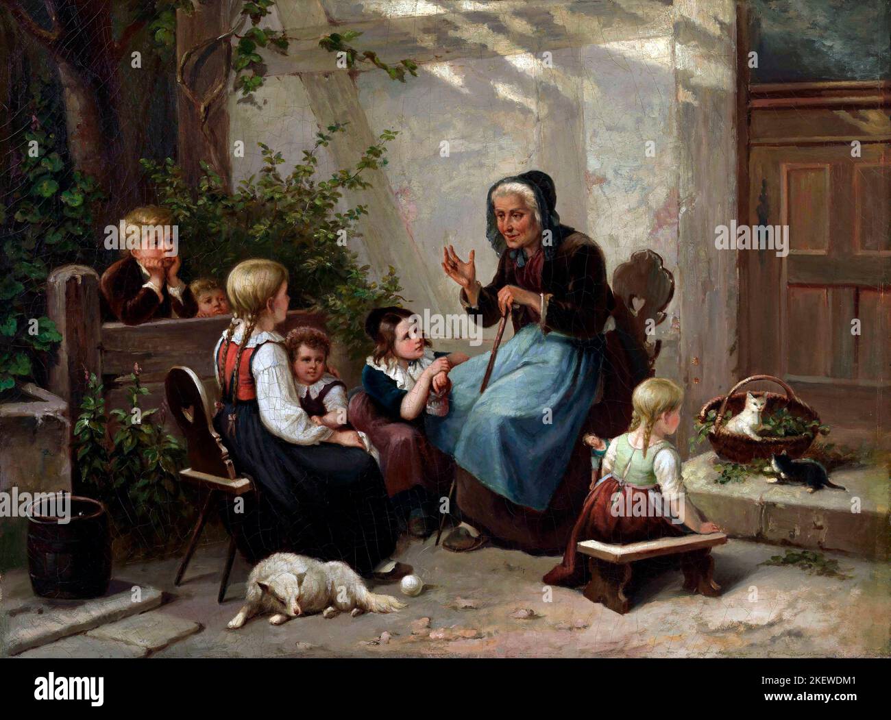 Grandma's Tale by the German born artist, Henry Mosler (1841-1920), oil on canvas, 1875-6 Stock Photo