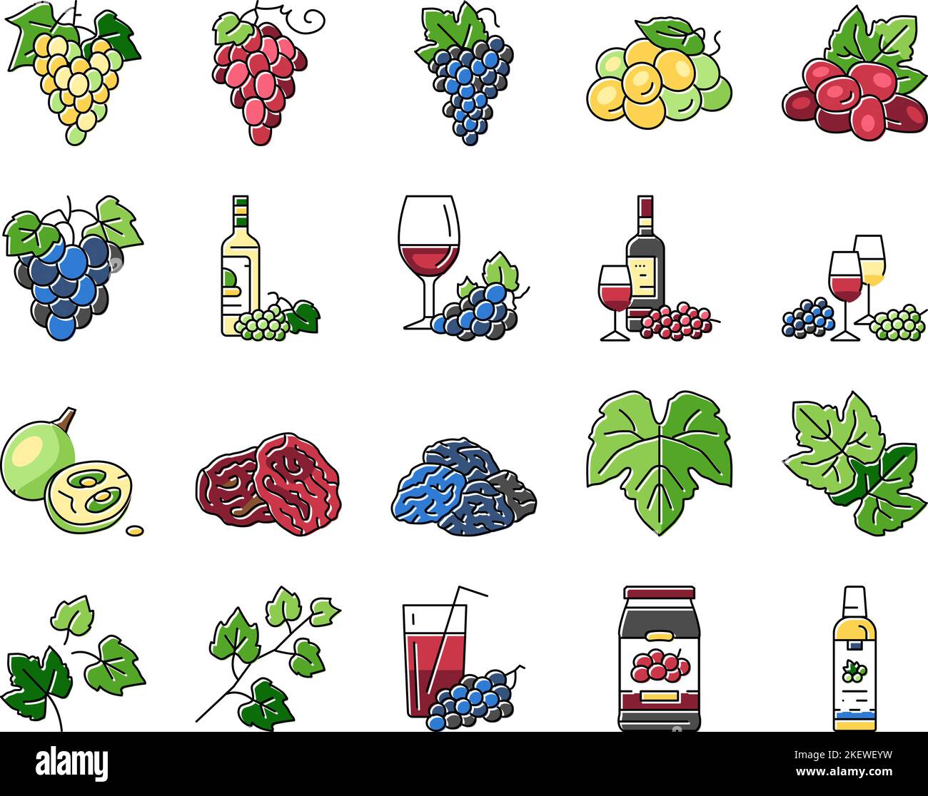 grape wine bunch fruit green icons set vector Stock Vector Image & Art ...