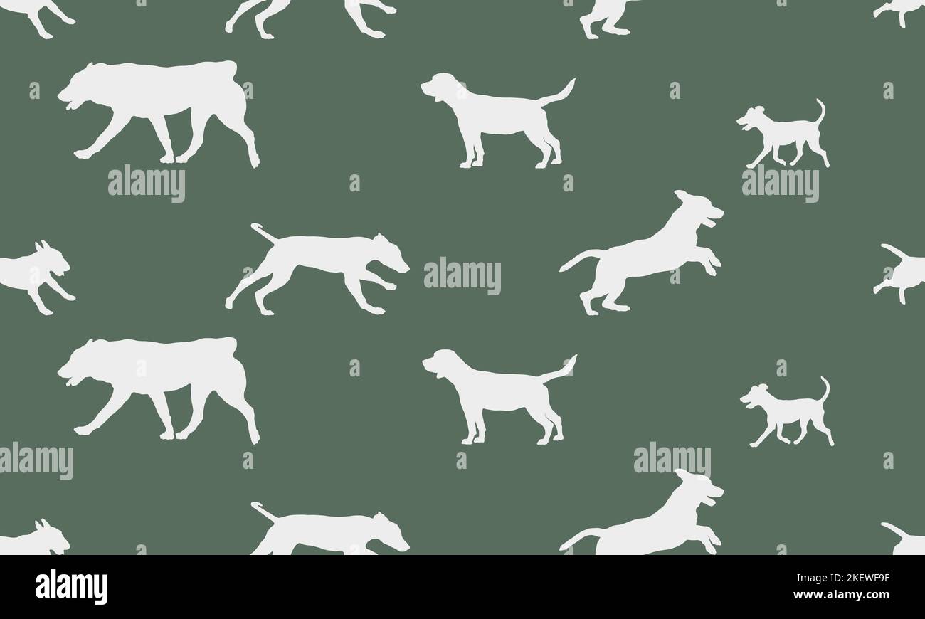 Seamless pattern. Silhouette dogs different breeds in various poses. Endless texture. Design for fabric, decor, wallpaper, wrapping paper, design. Stock Vector