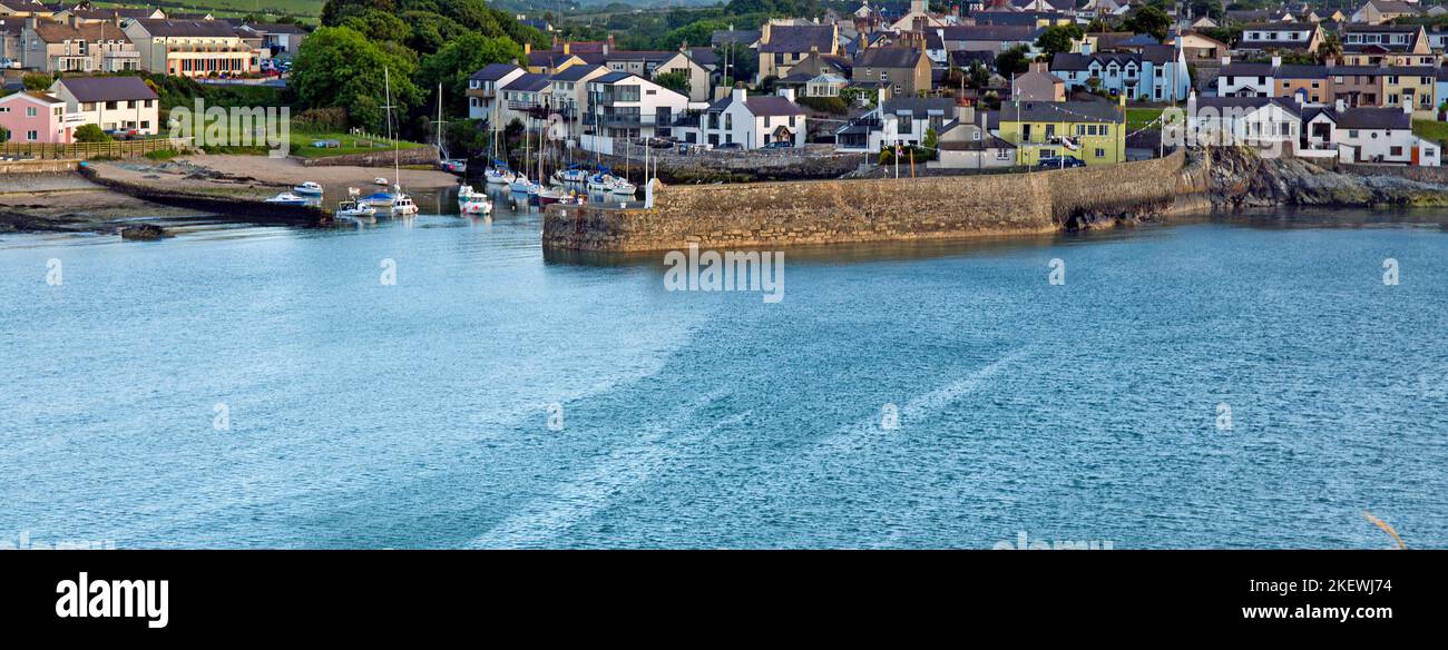 View from Coastal path to Cemaes village the northern coast on Isle of