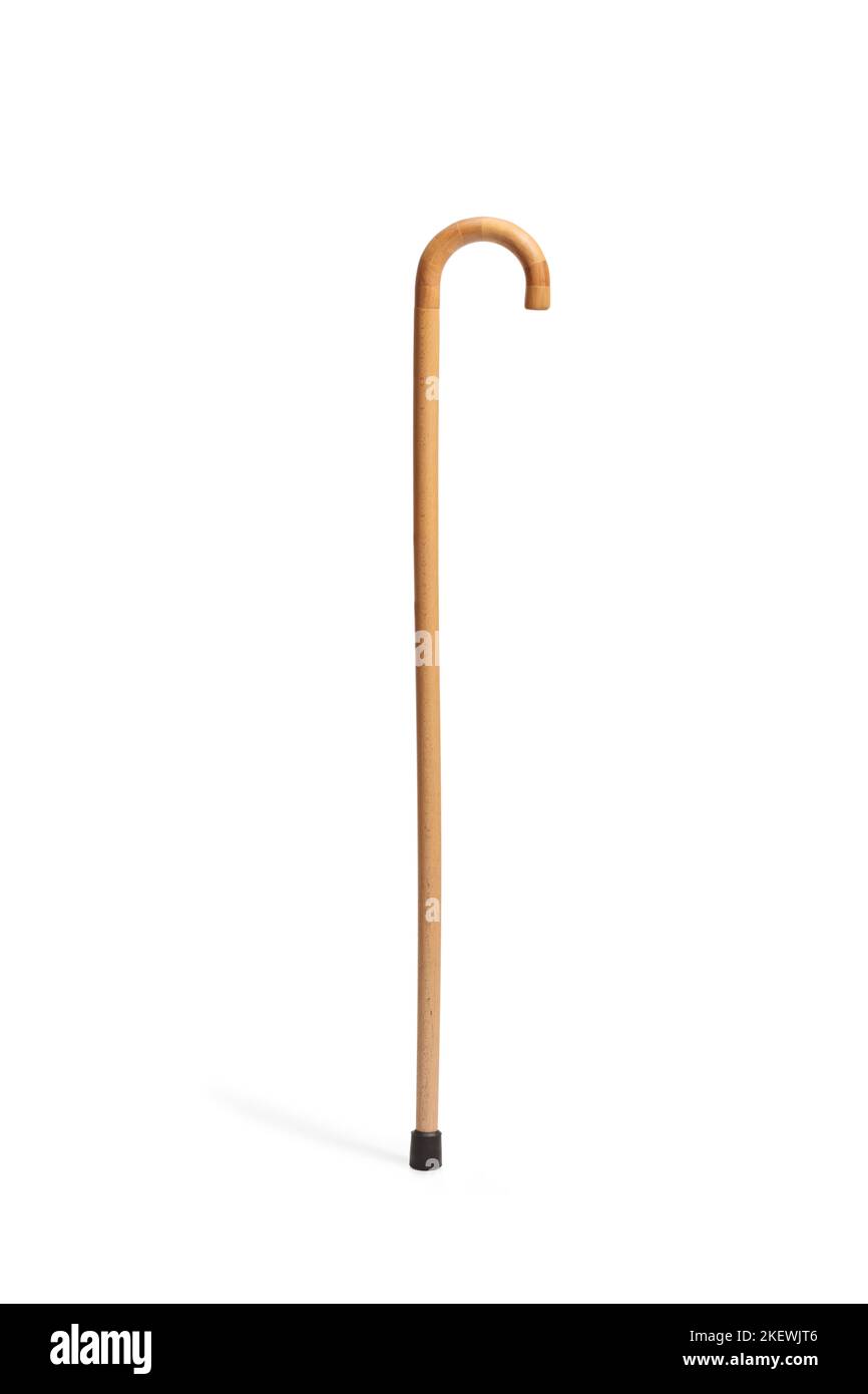 Studio shot of a wooden walking cane isolated on white background Stock Photo