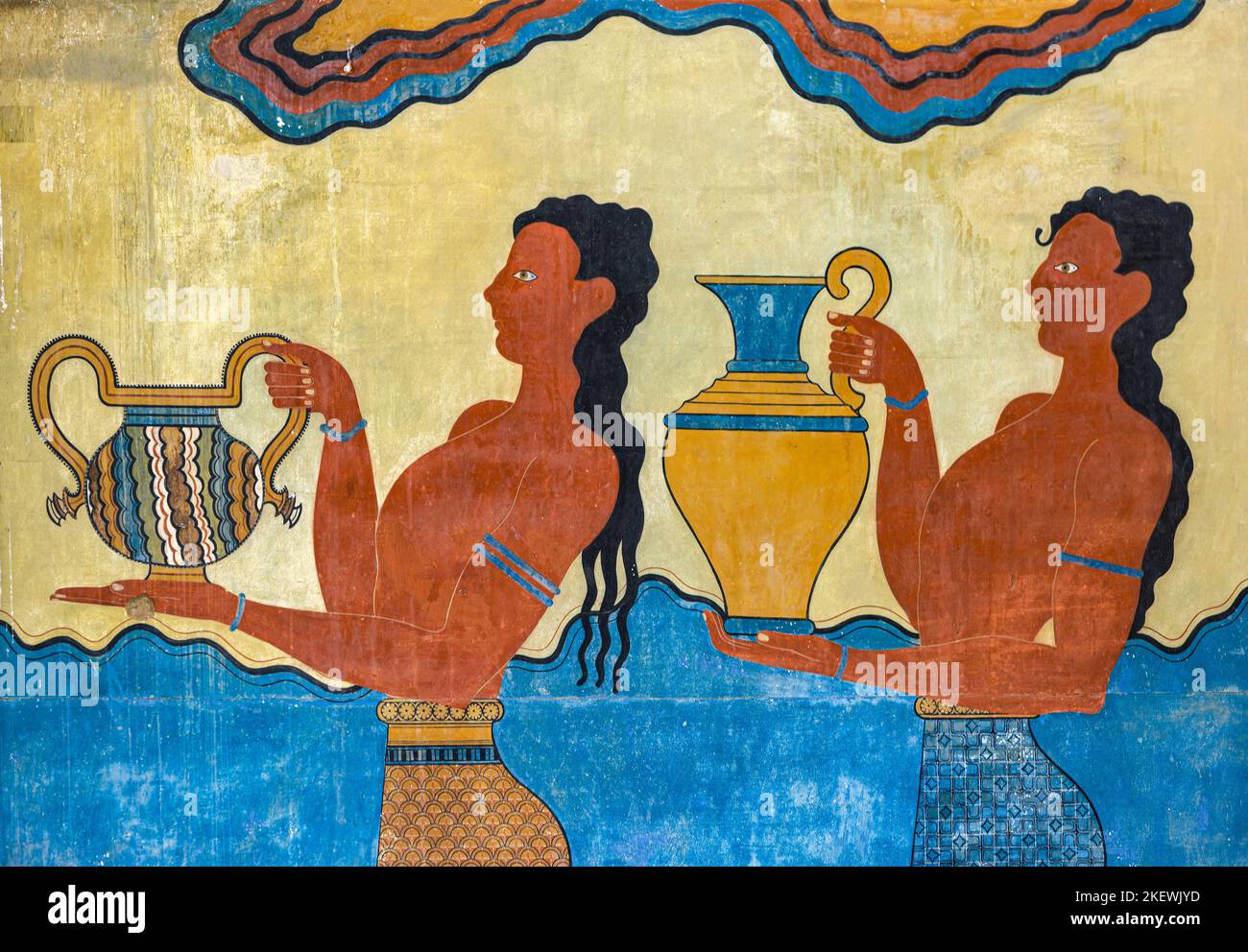 Fragment of the Procession Fresco at Knossos Palace in Heraklion, Crete, Greece Stock Photo