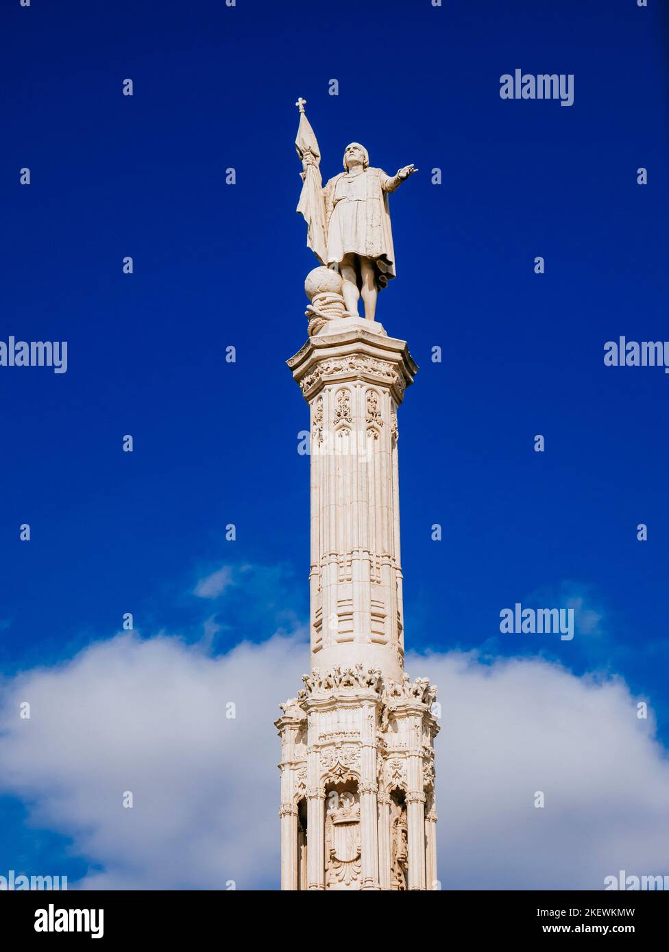 The Monument to Columbus, Monumento a Colón, is a monument in Madrid. It lies on the namesake square, the Plaza de Colón. The basement of the monument Stock Photo