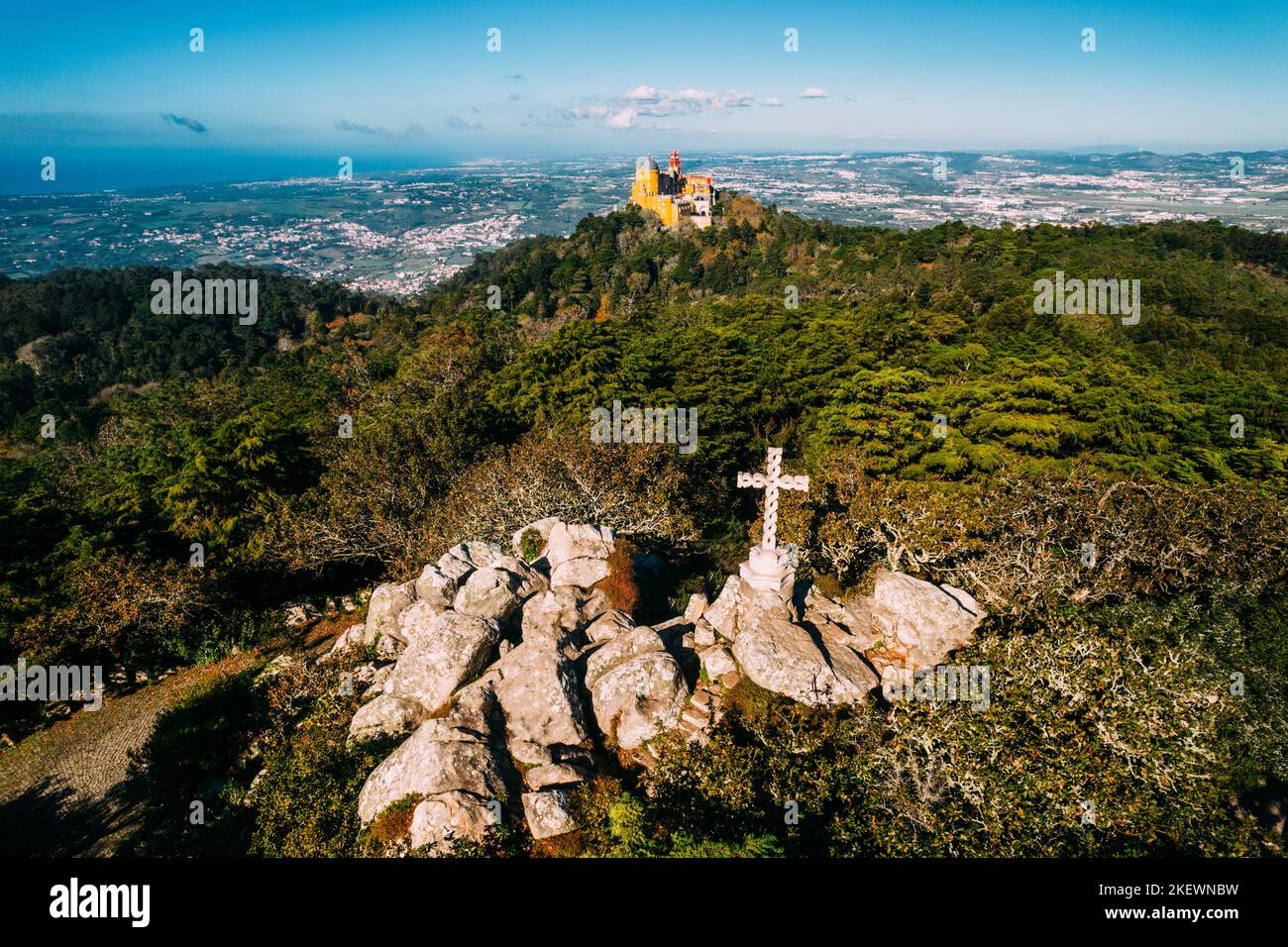Panoramic view of Pena National Palace in Sintra, Portugal Stock Photo