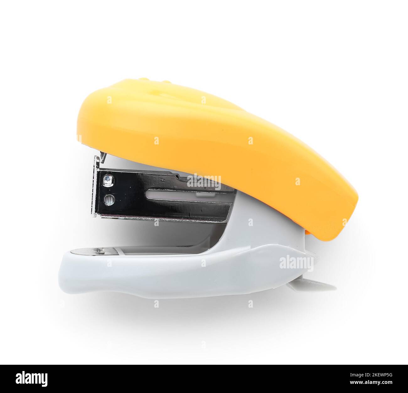 Orange office stapler on white background Stock Photo Alamy