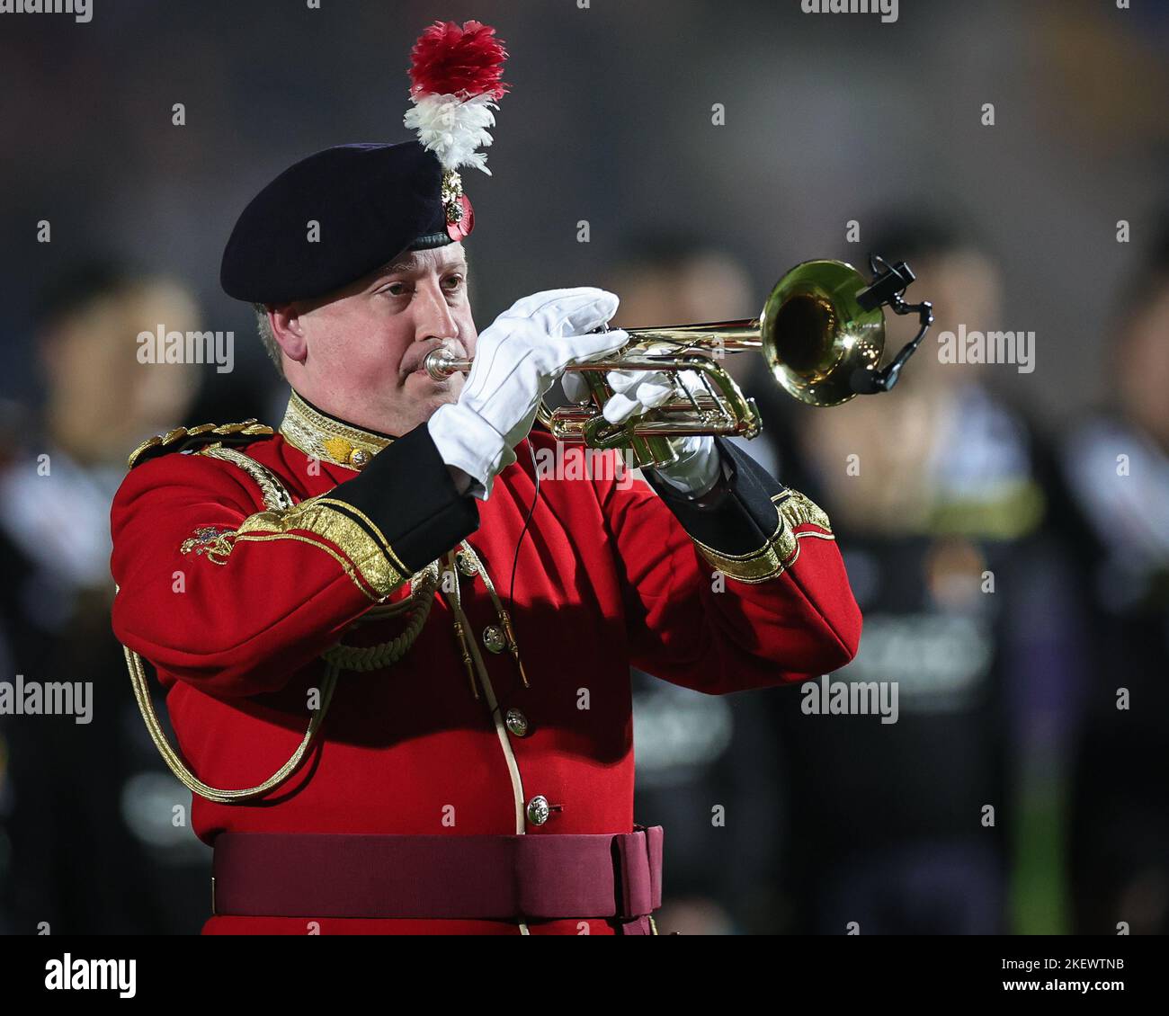 York, UK. 14th Nov, 2022. A Bugler plays ahead of the Women's Rugby League World Cup Semi Final match England Women vs New Zealand Women at LNER Community Stadium, York, United Kingdom, 14th November 2022 (Photo by Mark Cosgrove/News Images) in York, United Kingdom on 11/14/2022. (Photo by Mark Cosgrove/News Images/Sipa USA) Credit: Sipa USA/Alamy Live News Stock Photo