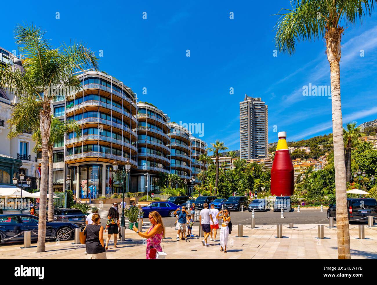 Monaco, France - August 2, 2022: One Monte Carlo mixed use building by Rogers Stirk Harbour at Place du Casino square at French Riviera coast Stock Photo
