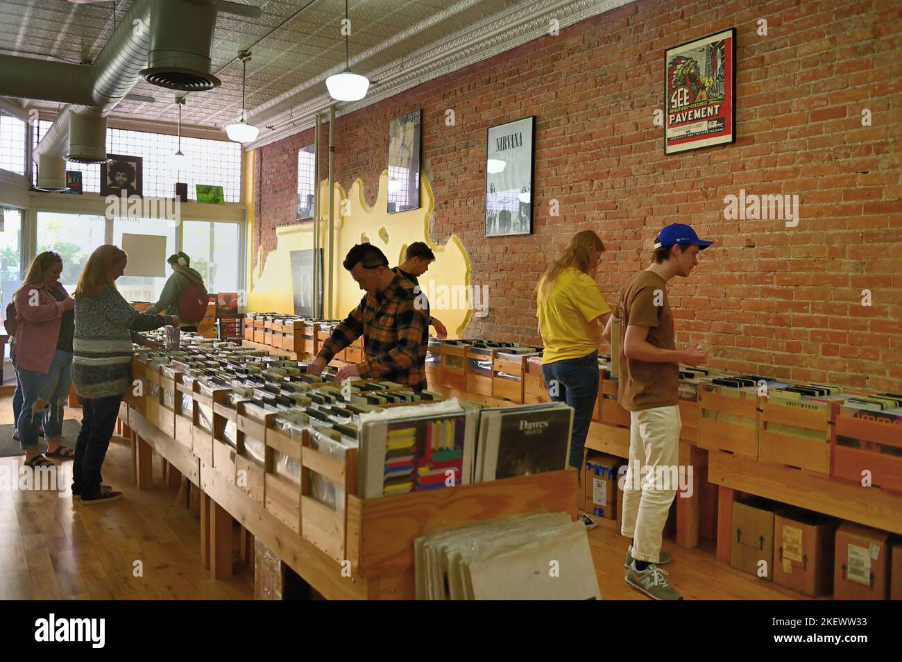 Ann Arbor, Michigan, USA. A record store featuring vintage vinyl recordings. The shop is located near the University of Michigan campus. Stock Photo