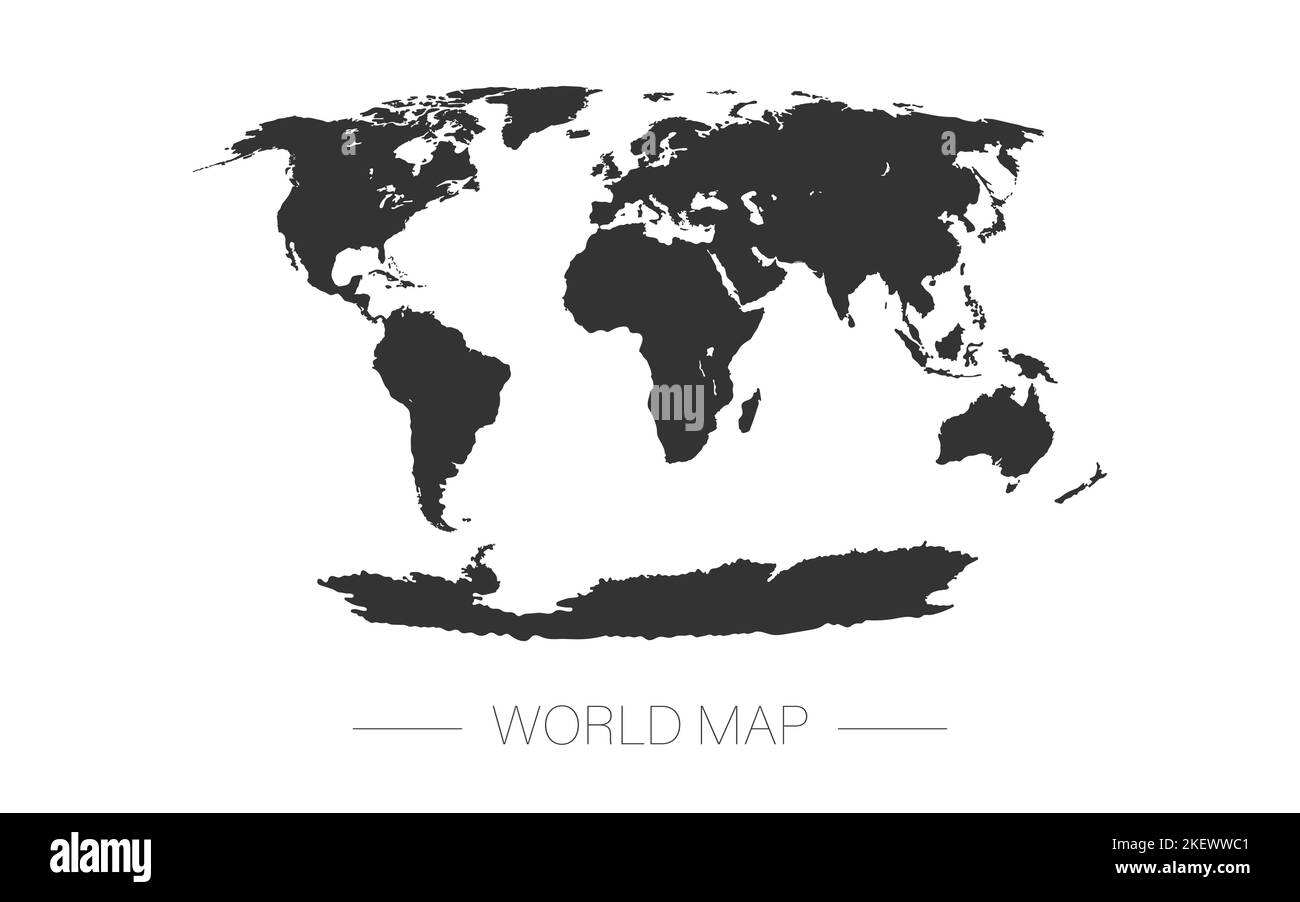 World map. Flat Earth, black map template for web site pattern, annual report, infographics. Globe similar world map icon. Travel worldwide, map silho Stock Vector