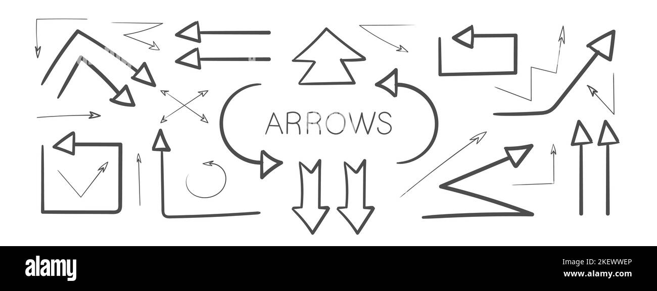 Arrow Icons Grunge Arrows Hand Drawn Arrows Set Of Vector Curved Arrows Sketch Doodle Style 2599