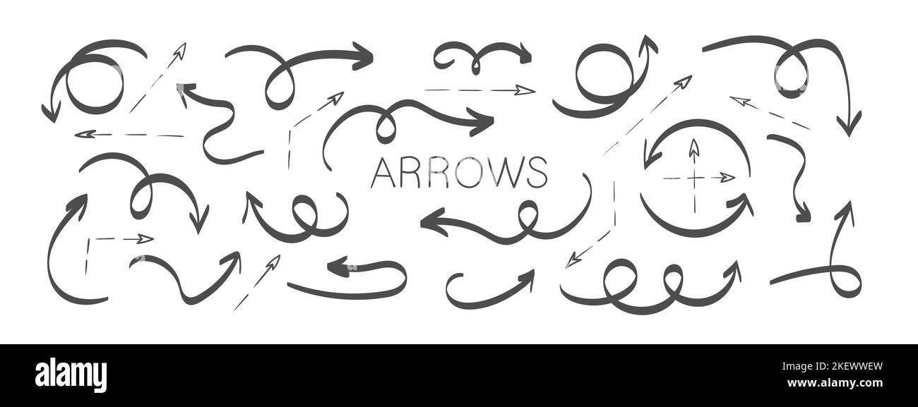 Black arrow icons. Grunge arrows. Hand drawn arrows. Set of vector ...
