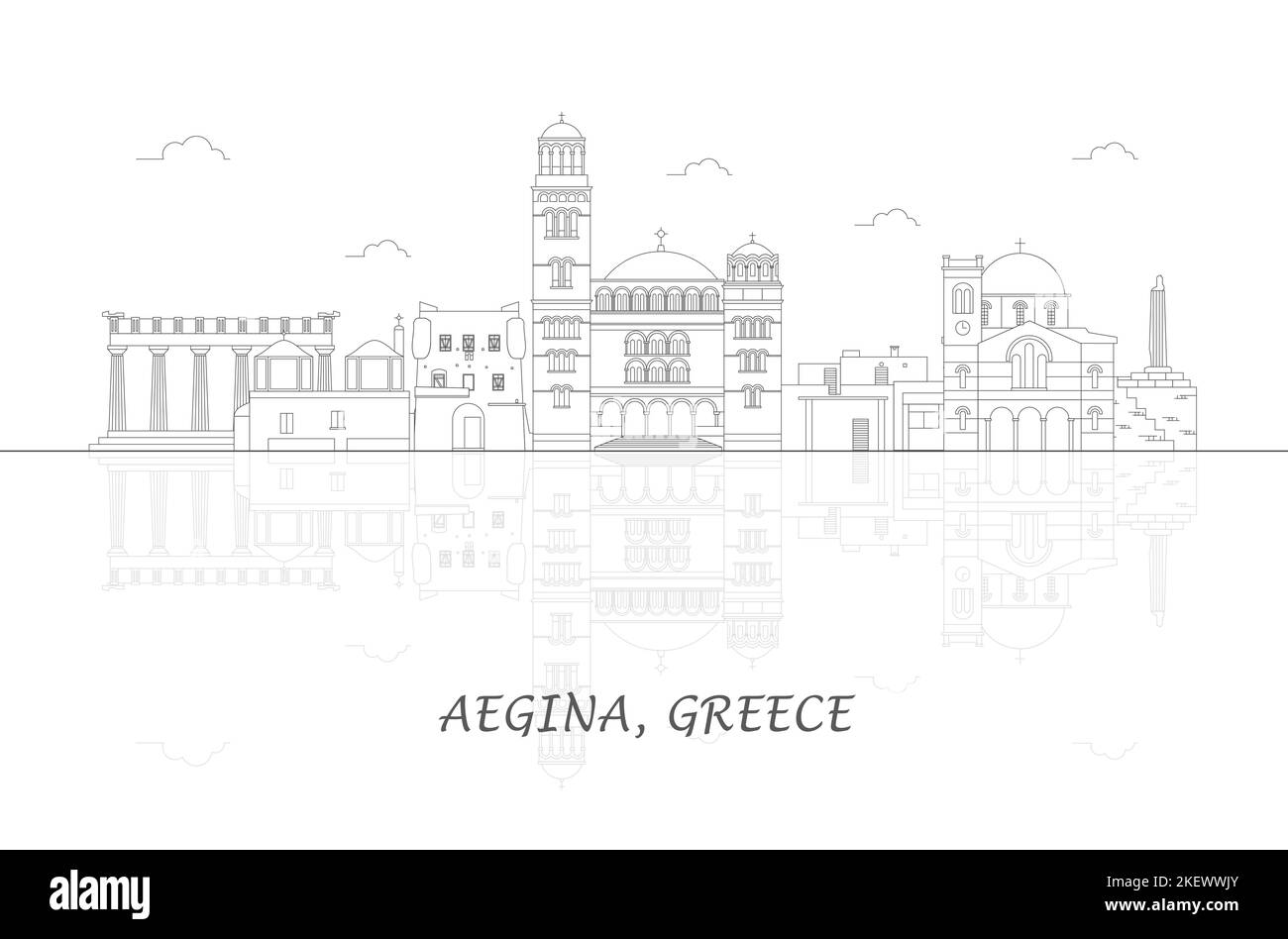 Outline Skyline panorama of  Aegina Island, Greece - vector illustration Stock Vector