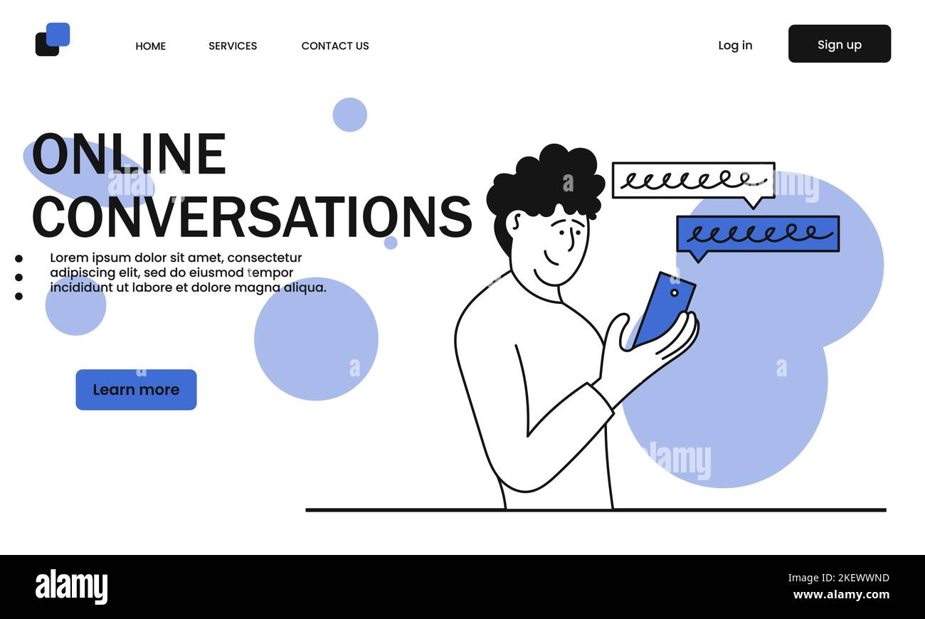 Online conversations and man chatting on mobile vector illustration