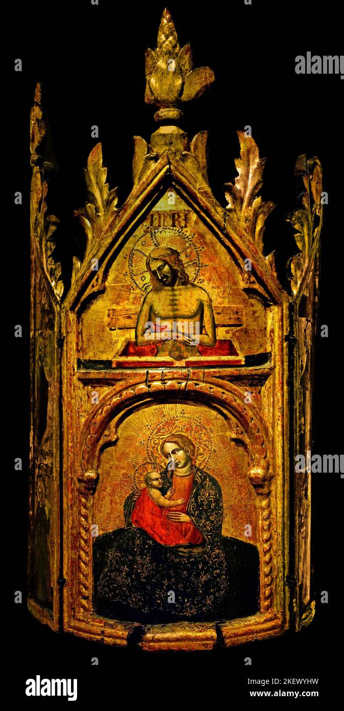 Annunciation and Saints by the Master of Torre di Palme 1370-1400, Italy, Italian, Master of the tower of palms Madonna and child, Christ in the sepulcher, annunciation and saints, Stock Photo
