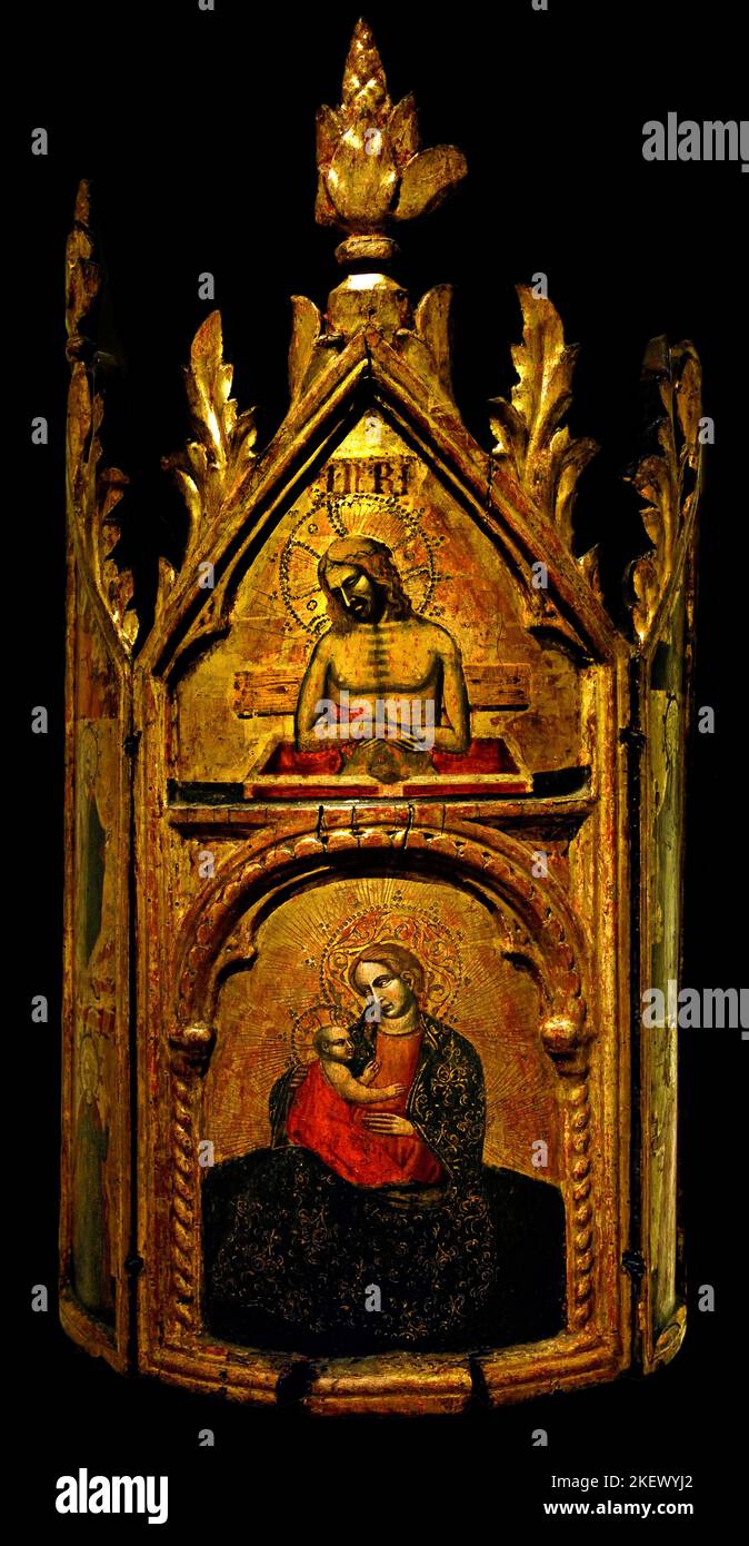 Annunciation and Saints by the Master of Torre di Palme 1370-1400, Italy, Italian, Master of the tower of palms Madonna and child, Christ in the sepulcher, annunciation and saints, Stock Photo