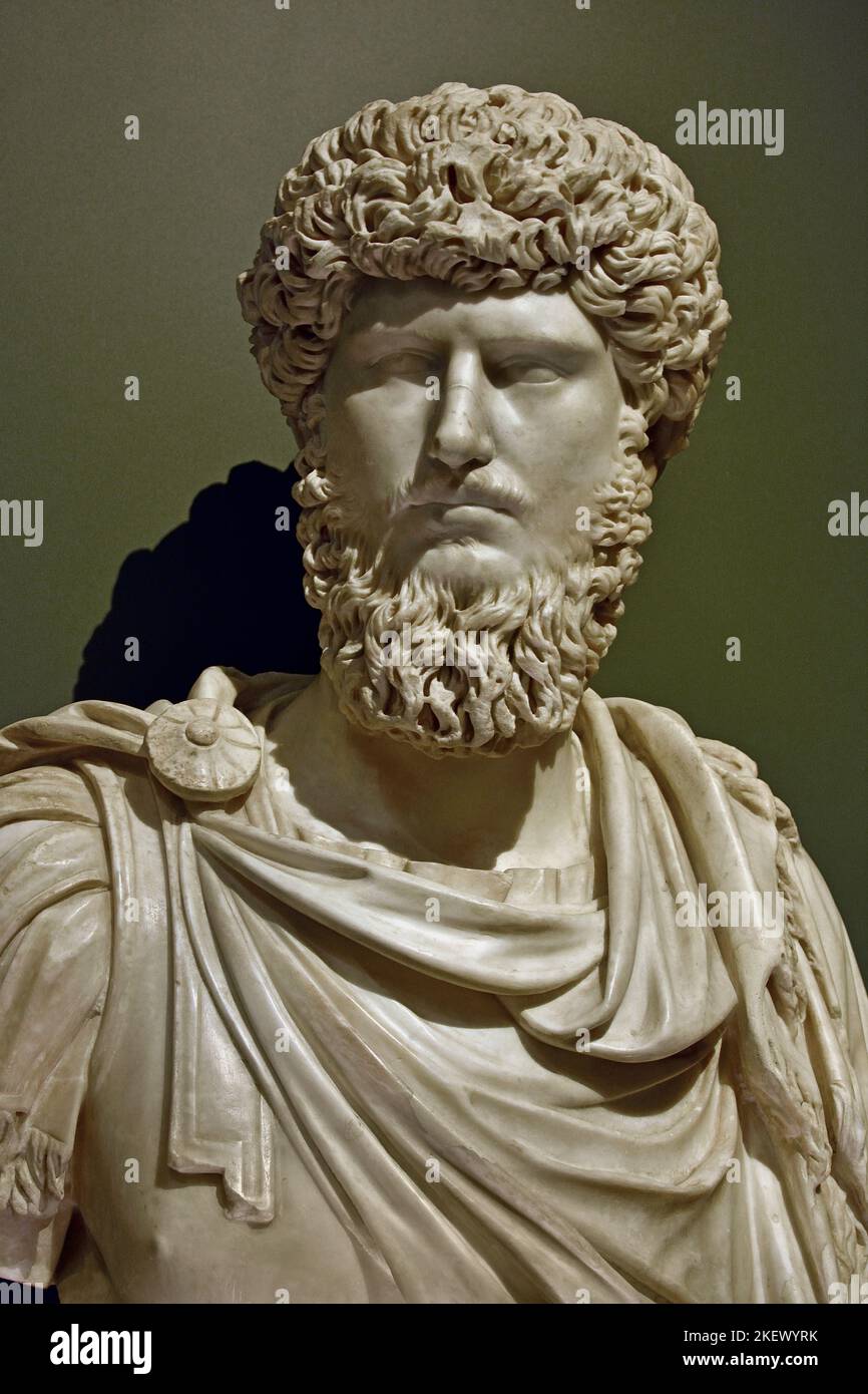 Portrait of Emperor Lucius Verus. Marble, ca. 161-170 AD. From Rome Roman  Rome Italy Italian  Lucio Vero. . Italy Italian second century A.D. Stock Photo