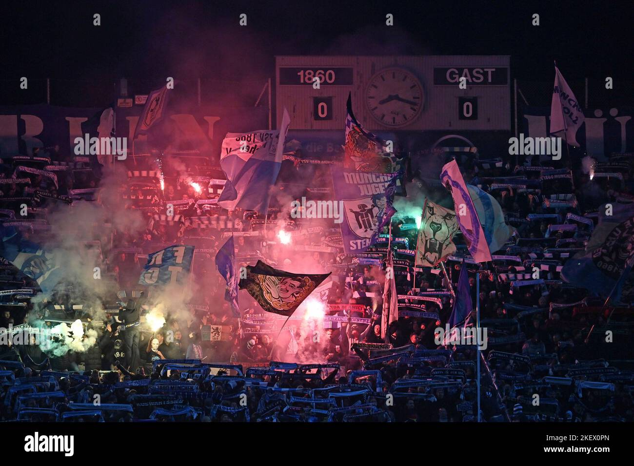 Munich GRUENWALDER STADIUM. 14th Nov, 2022. Pyrotechnics, fireworks