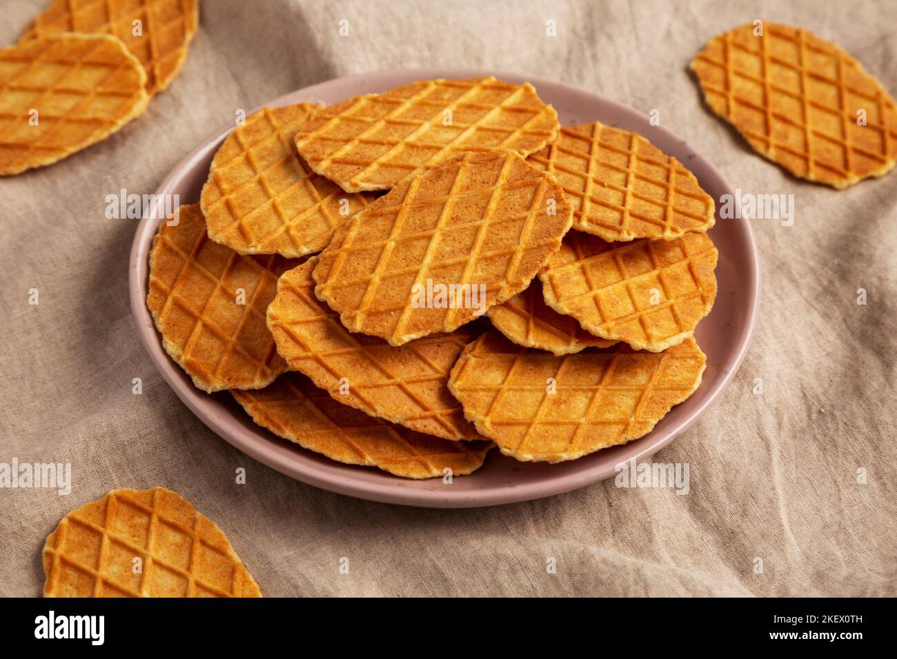 Homemade Waffle Crisps on a Plate, side view Stock Photo Alamy