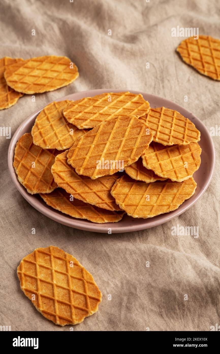 Homemade Waffle Crisps on a Plate, side view Stock Photo Alamy