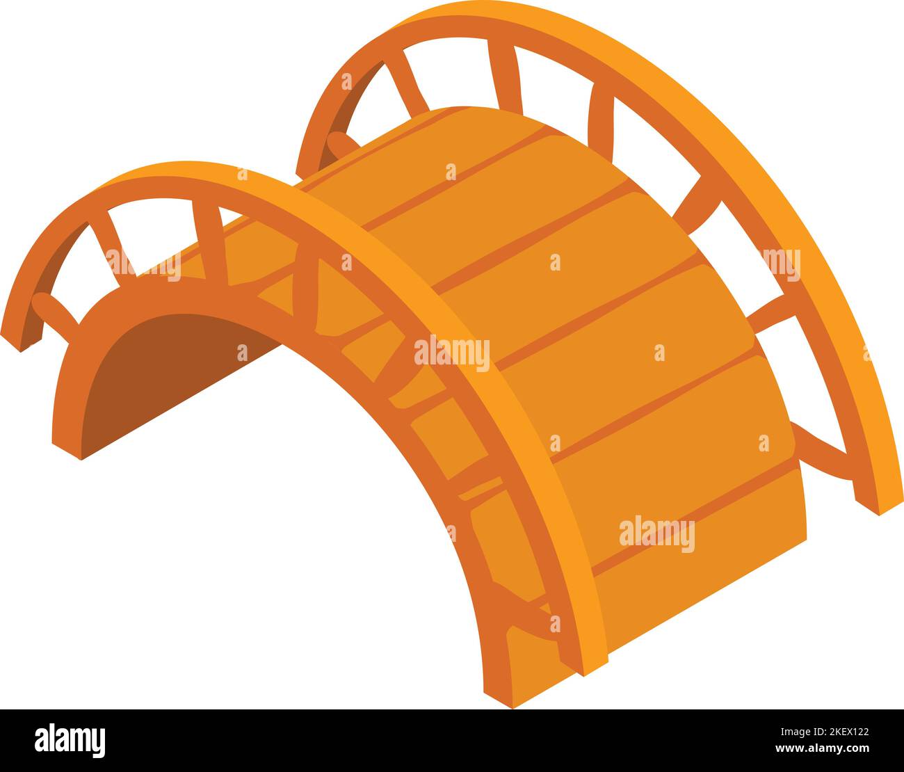 Wooden bridge icon isometric vector. New small empty wooden bridge with railing. Artificial structure made of wood element Stock Vector