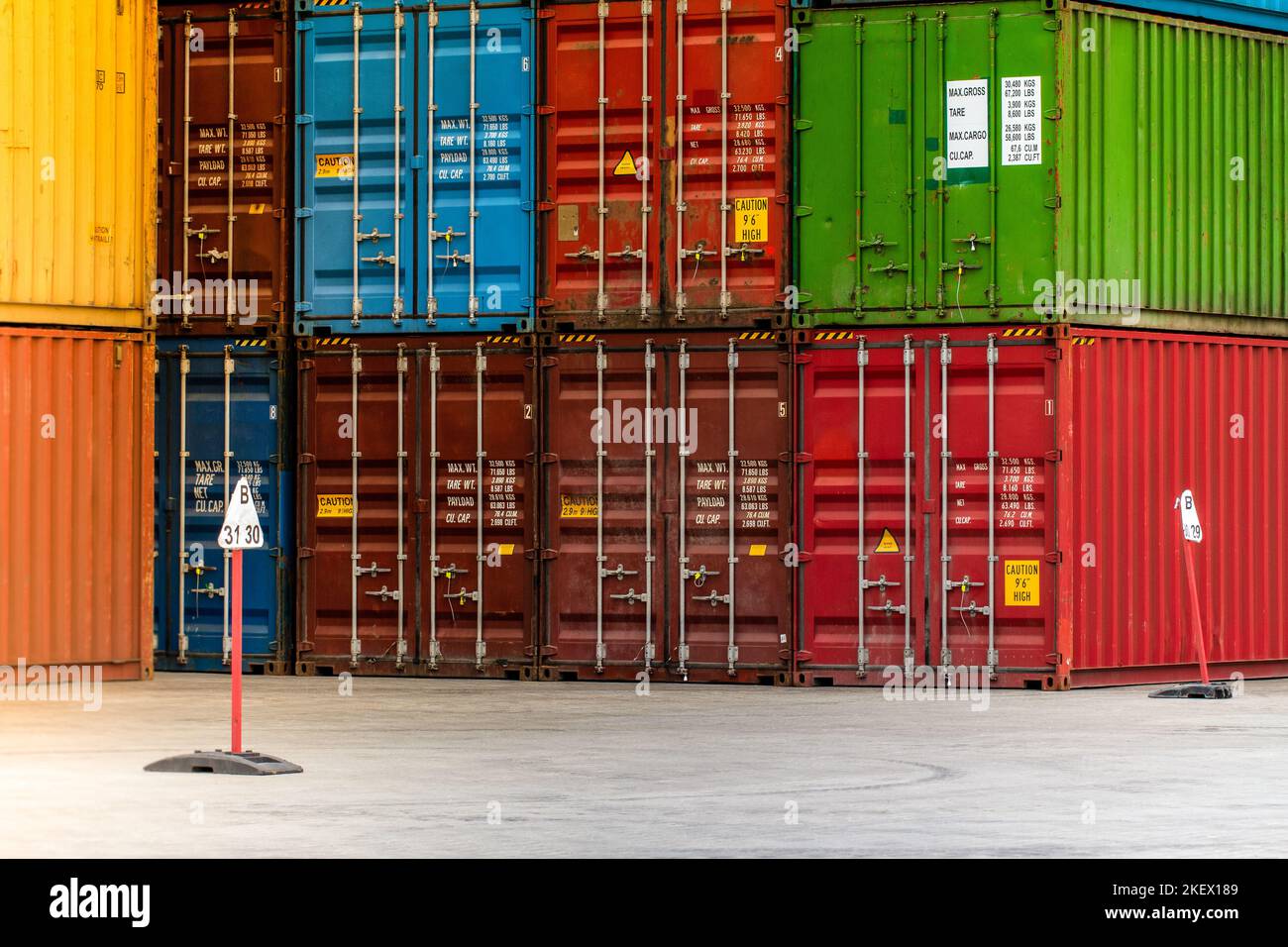 Cargo containers. Cargo container yard. Stack of freight containers at ...