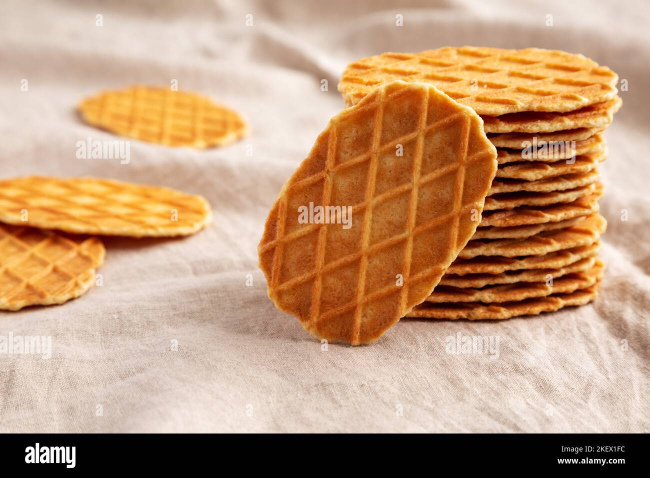 Homemade Waffle Crisps in a stack, side view. Closeup Stock Photo Alamy