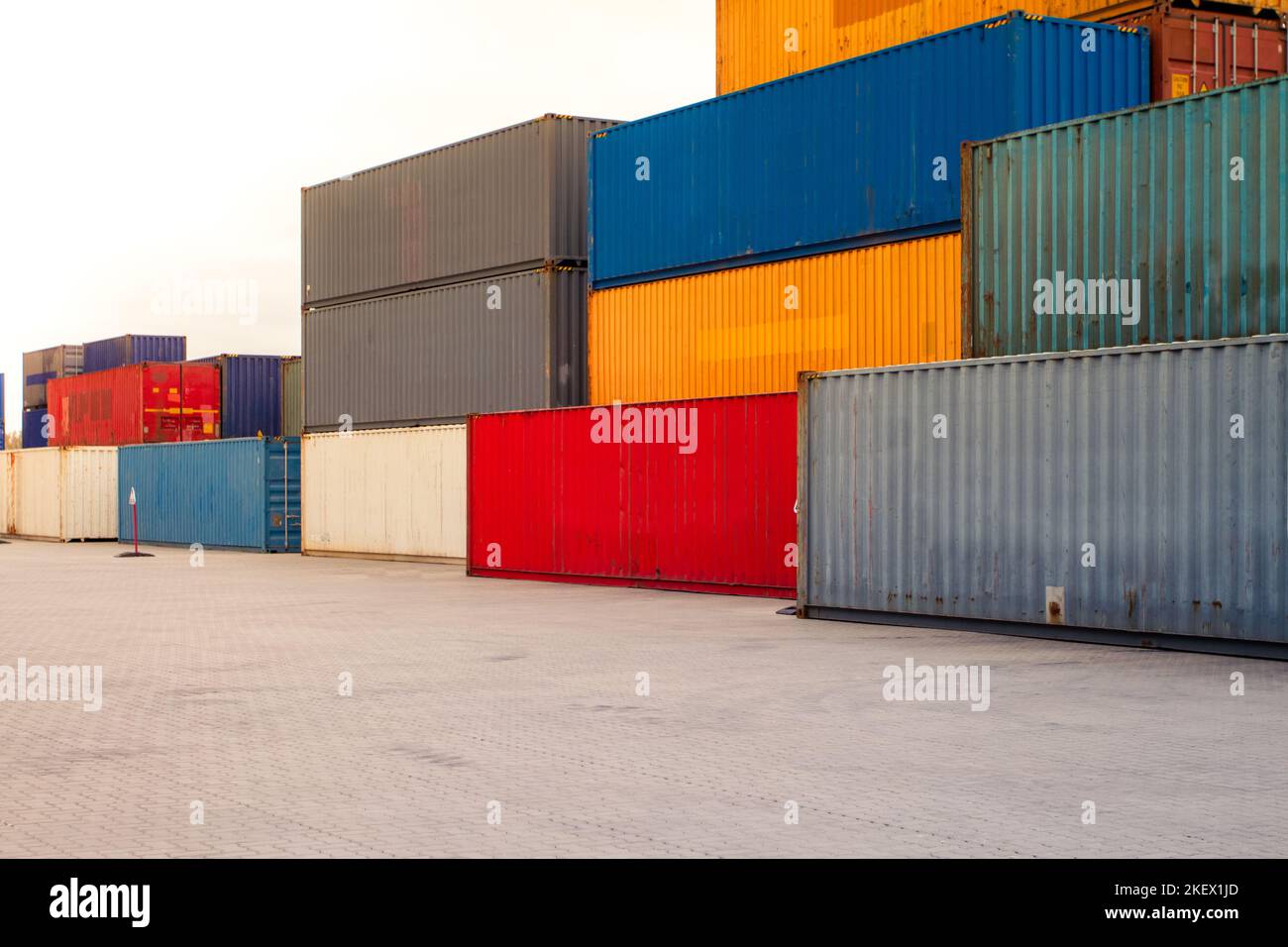 Cargo containers. Cargo container yard. Stack of freight containers at