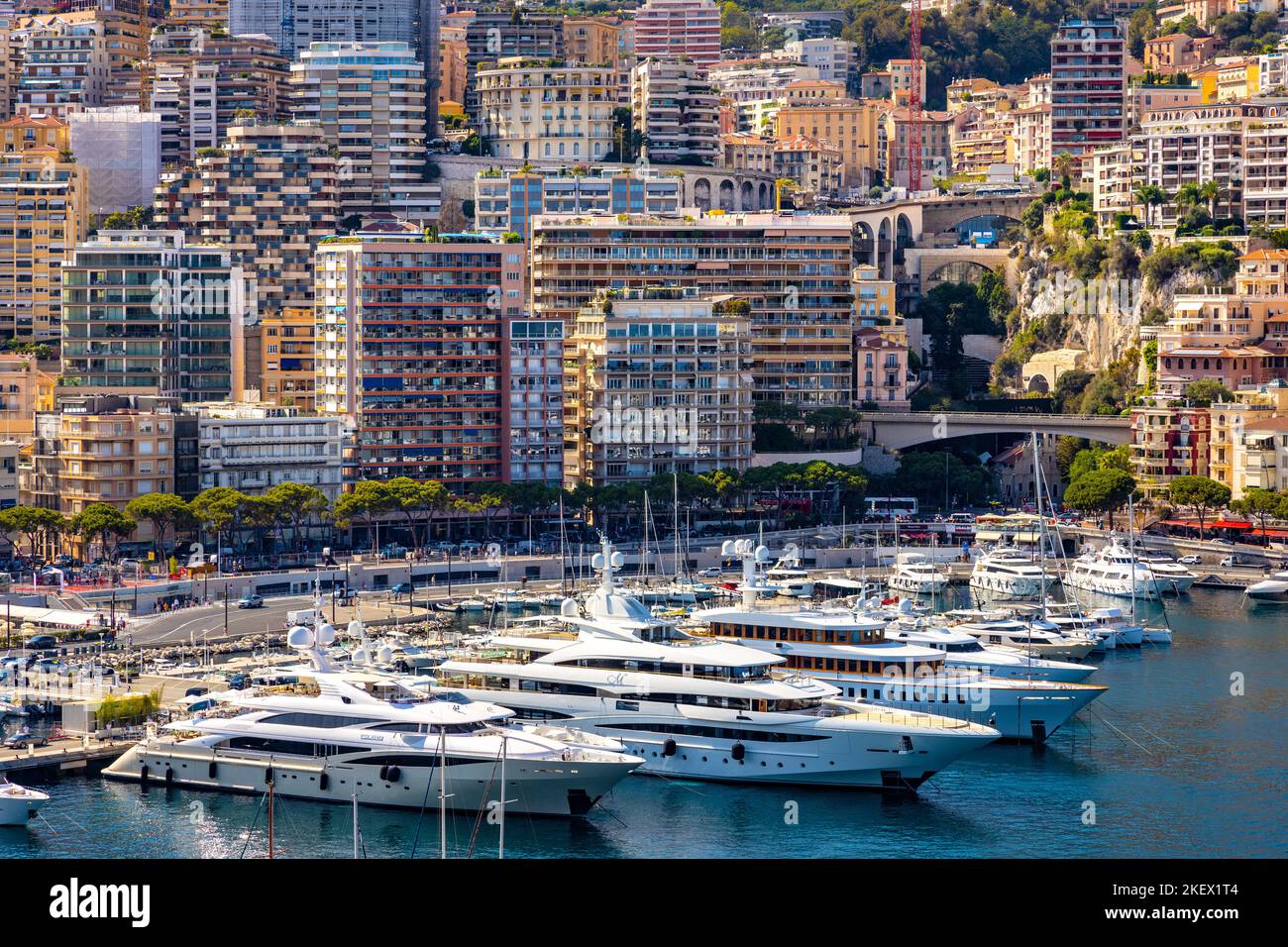 Monaco, France August 2, 2022 Panoramic view of Monaco metropolitan area with Hercules Port