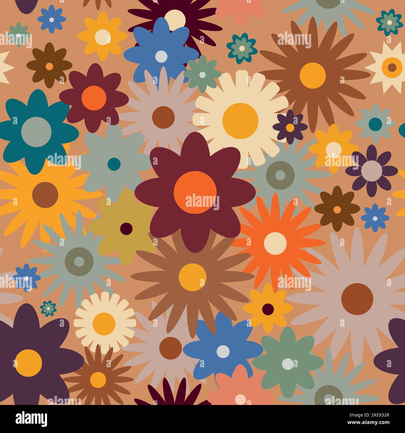 Retro seamless pattern with flowers in 60s style  Stock Vector