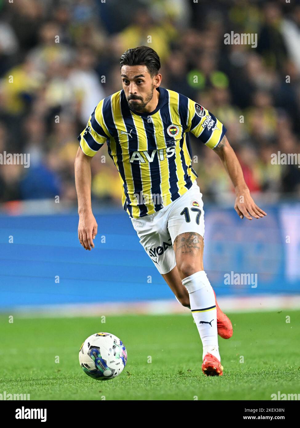 ISTANBUL, TURKEY - MAY 8: Emirhan İlkhan of Besiktas JK and Ferdi Kadıoglu  of Fenerbahce SK battle for possession during the Turkish Super Lig match  between Besiktas JK and Fenerbahce SK at