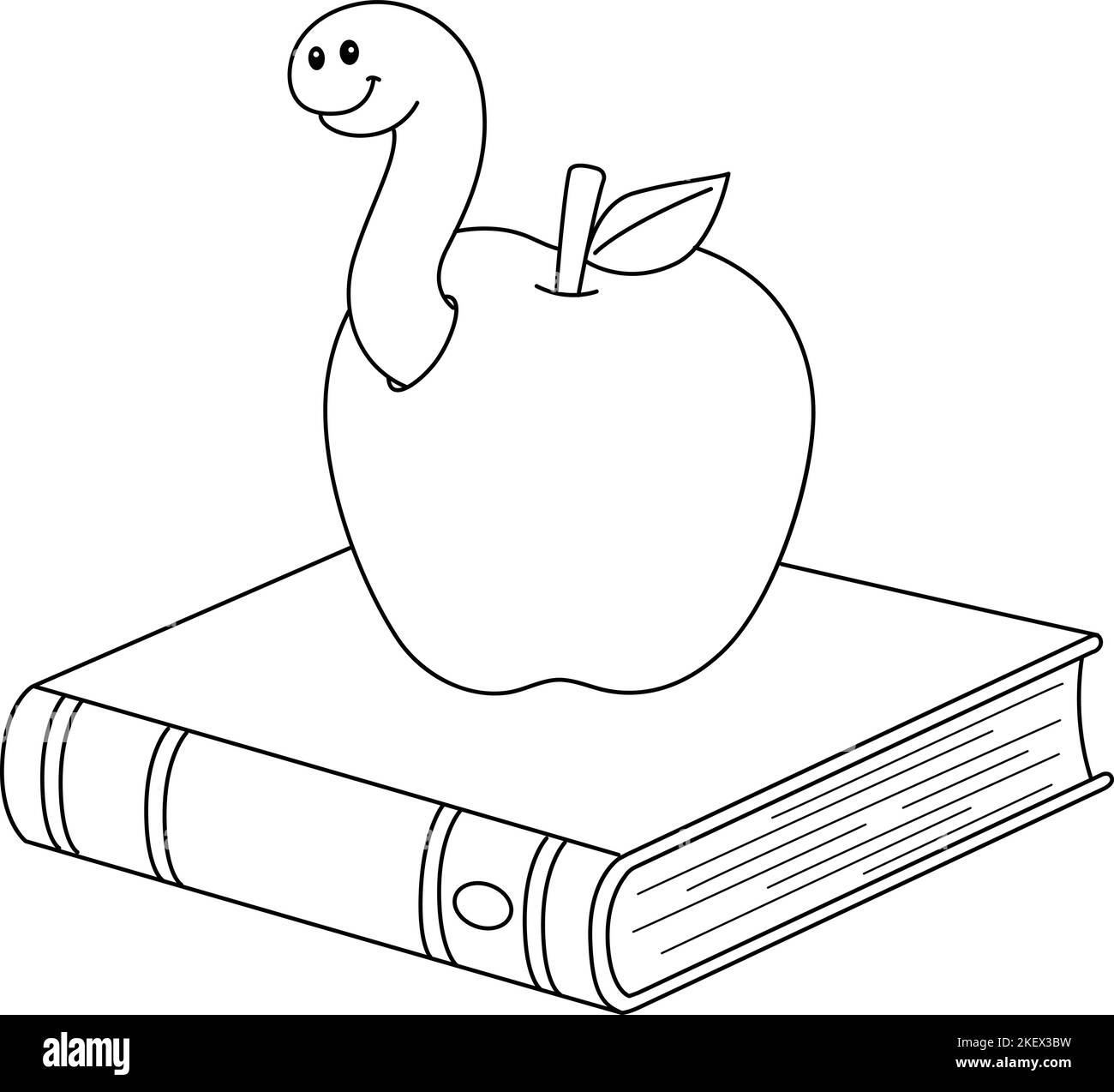 Book with Apple Isolated Coloring Page Stock Vector