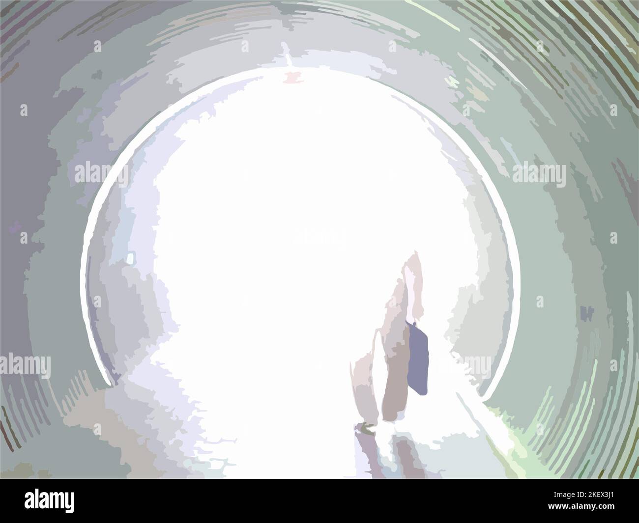 Light at the end of the tunnel. Silhouette of a man walking into the ...