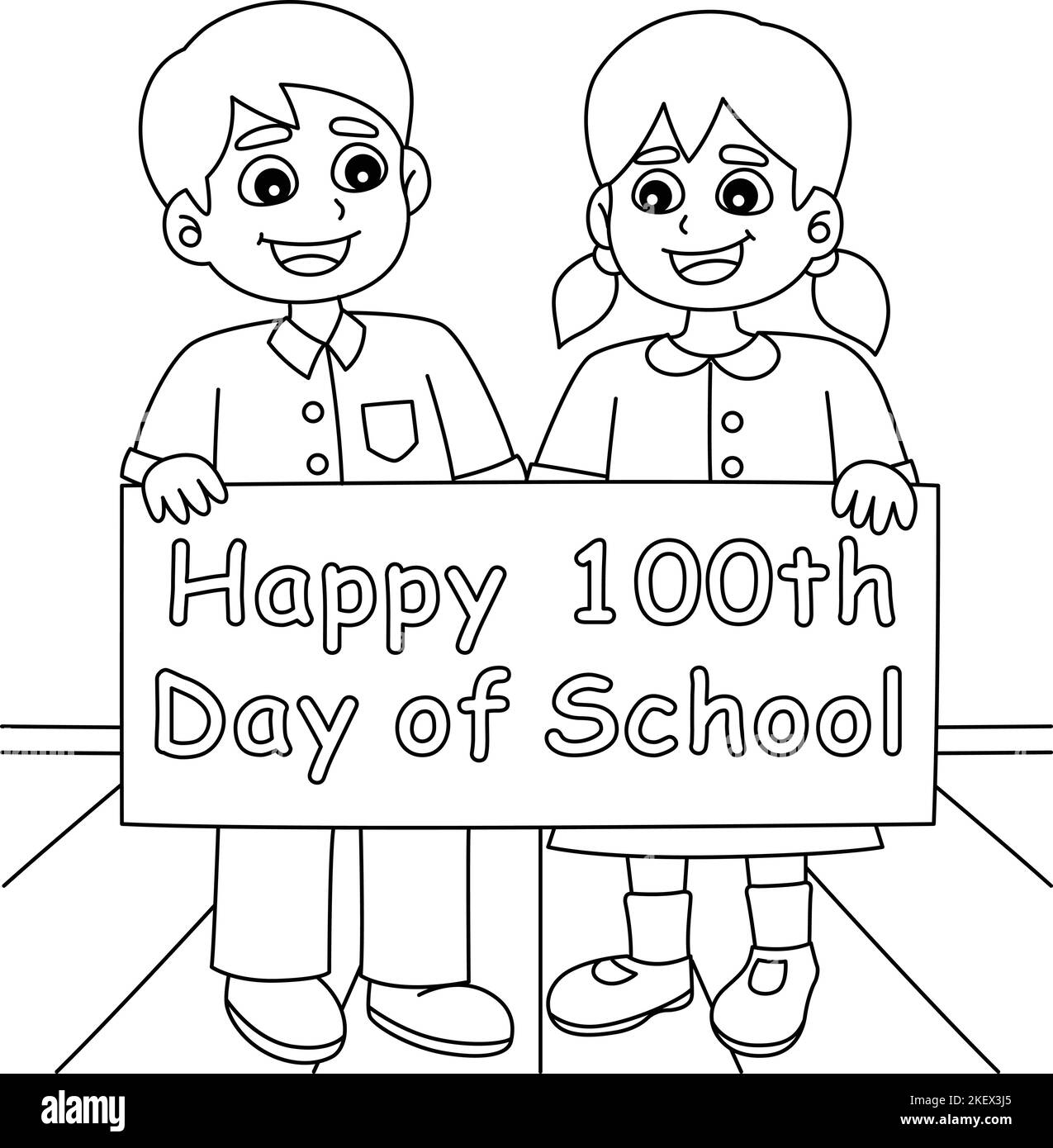 Happy 100th Day Of School Student Coloring Page Stock Vector Image & Art Alamy
