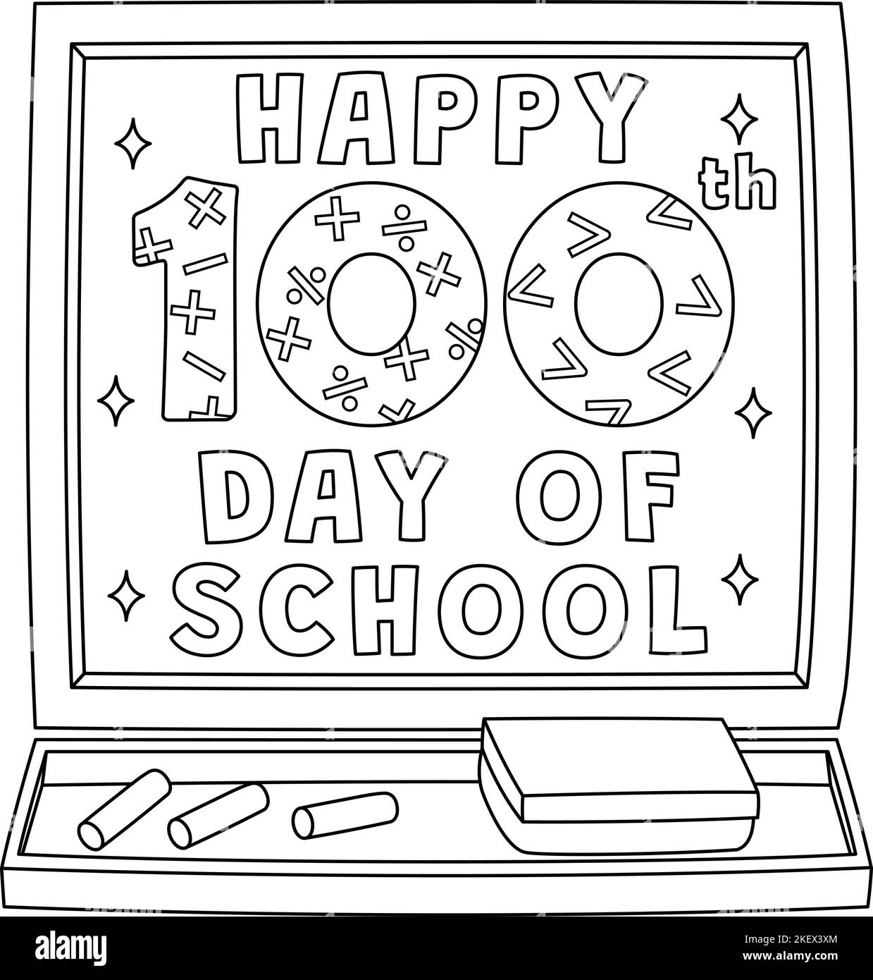 Happy 100th Day Of School Coloring Page for Kids Stock Vector Image
