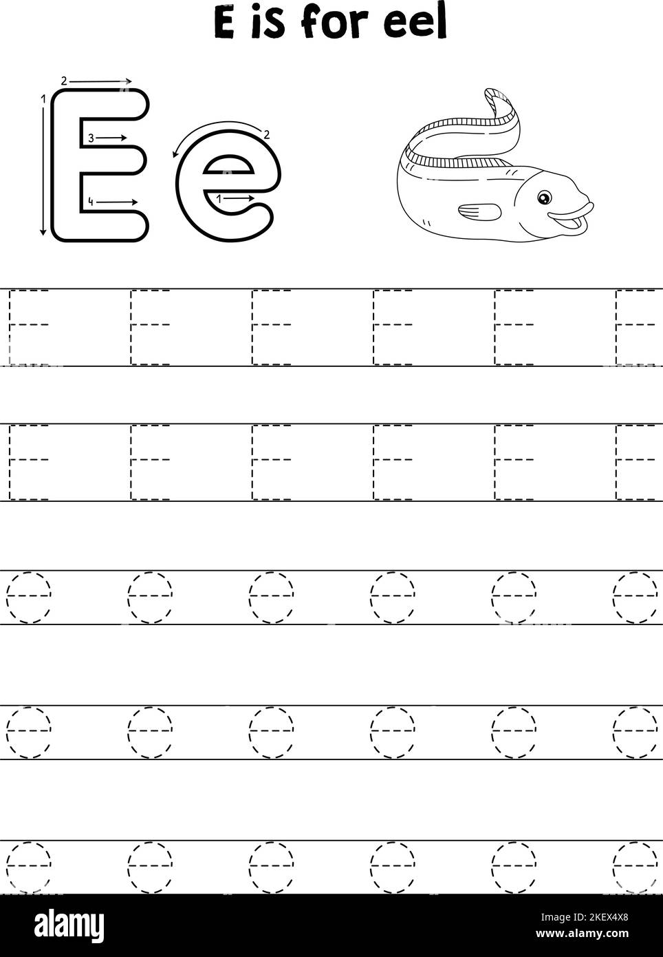 Eel Animal Tracing Letter ABC Coloring Page E Stock Vector Image & Art