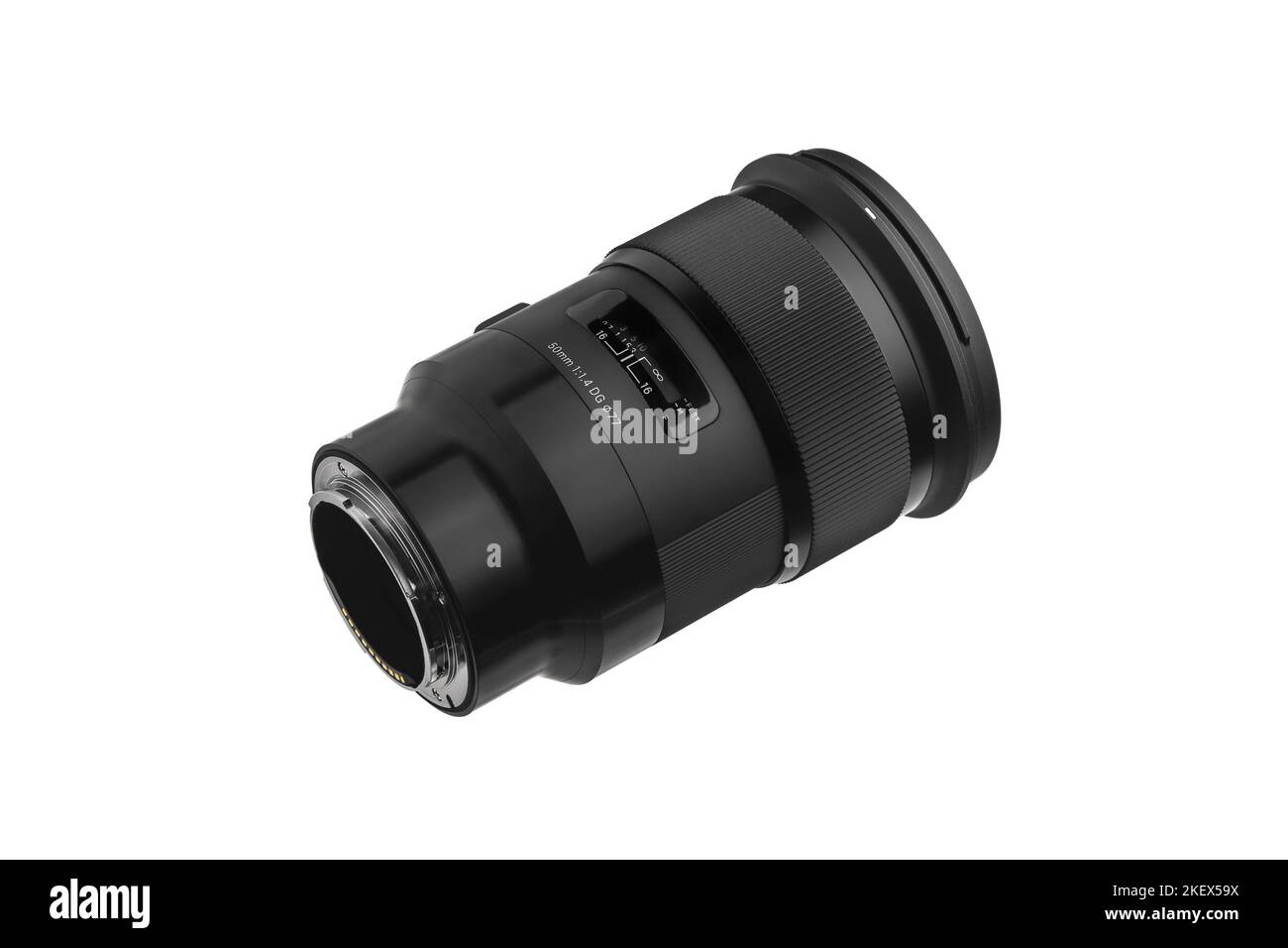 Modern lens with a focal length of 50 mm and aperture f 1.4 isolate on