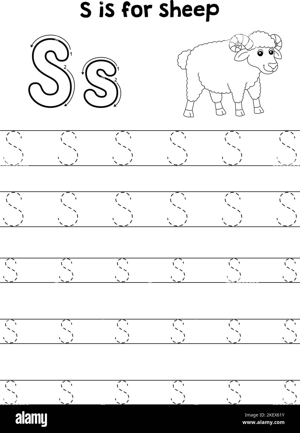Sheep Animal Tracing Letter ABC Coloring Page S Stock Vector Image