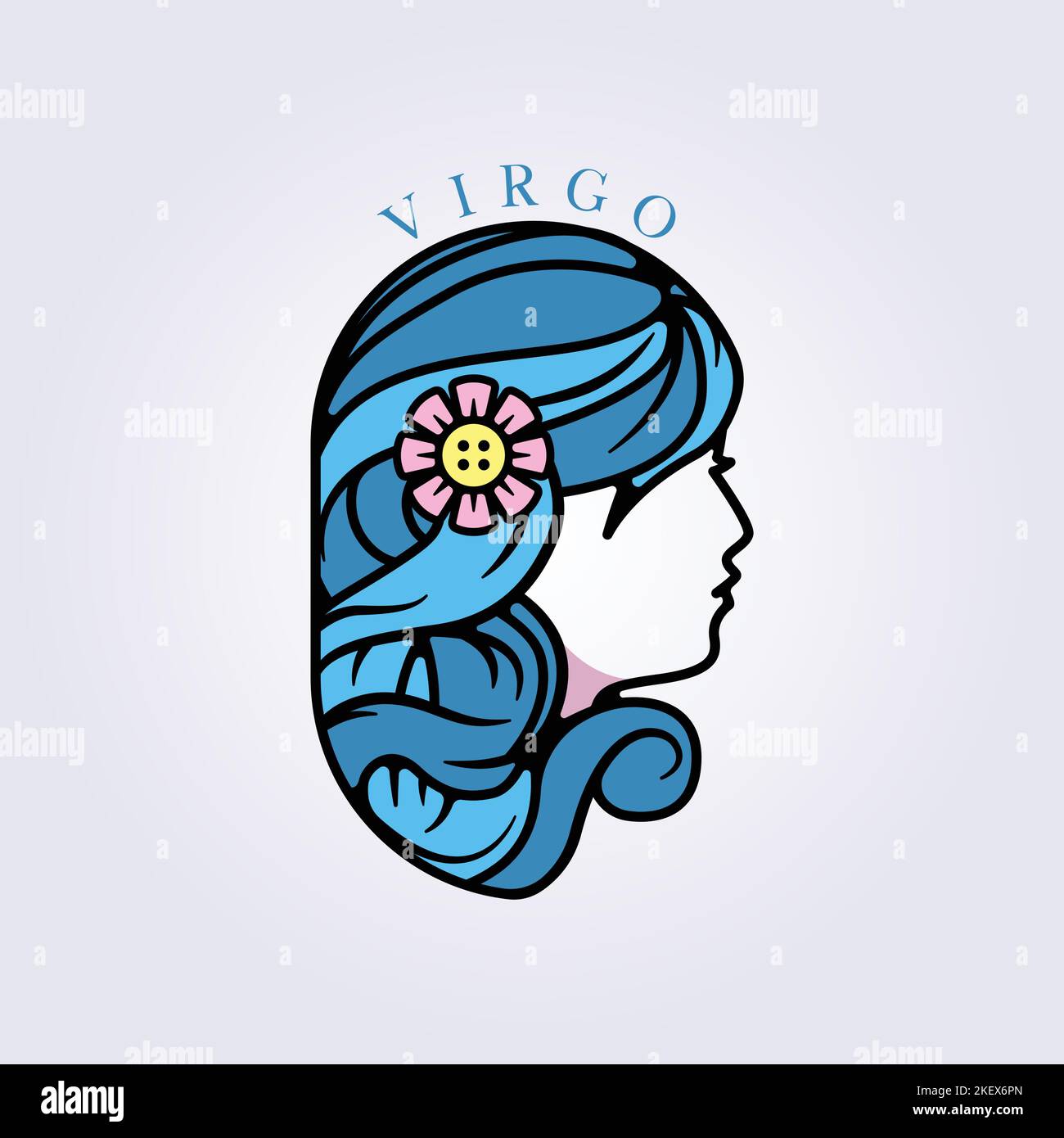 A vector design of beautiful blue girl, Virgo zodiac sign on white background Stock Vector Image