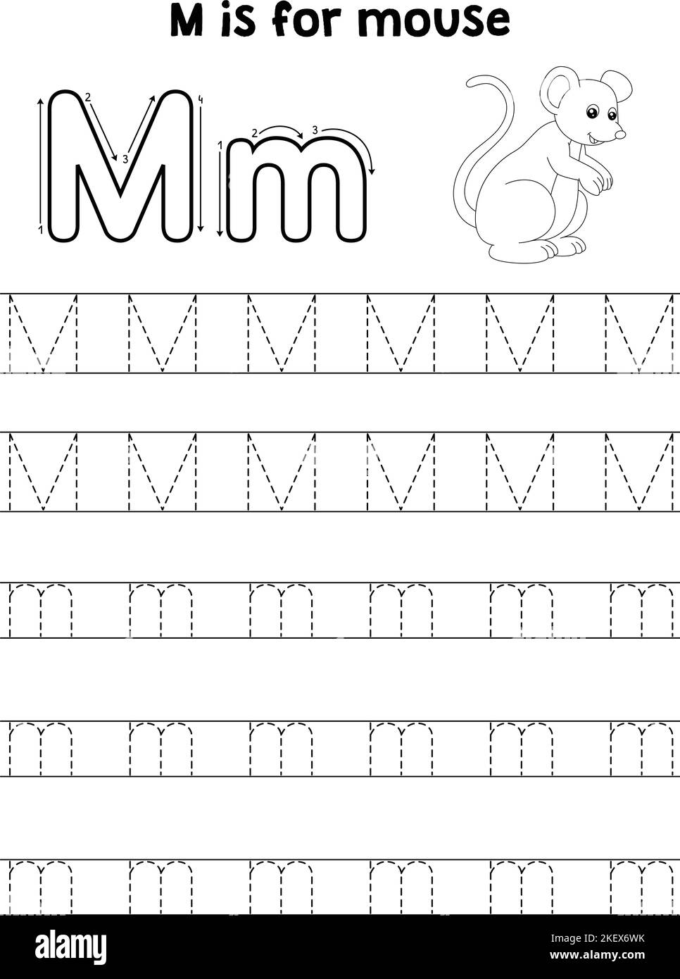 Mouse Animal Tracing Letter ABC Coloring Page M Stock Vector