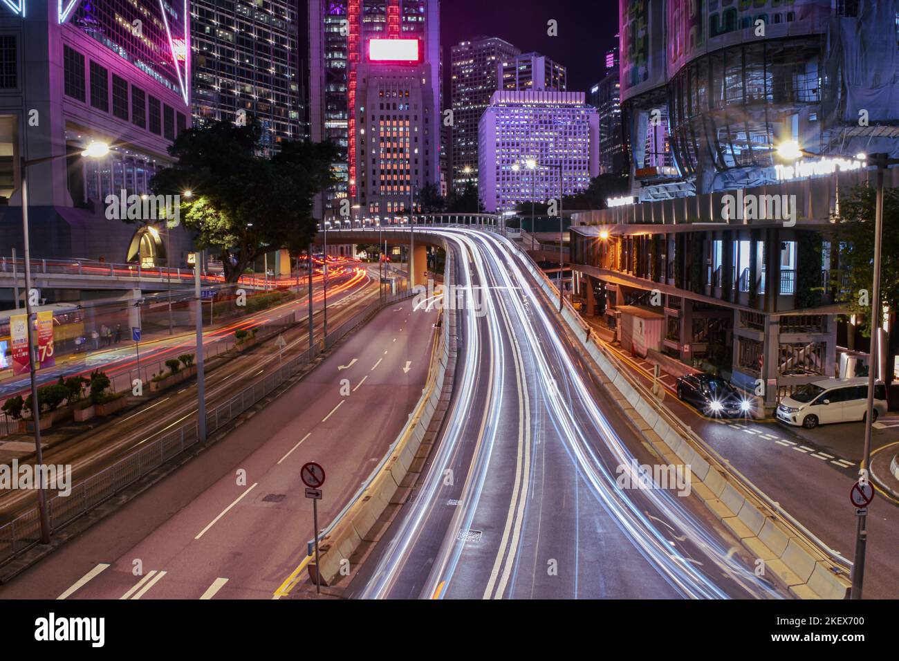 Hong Kong city streets at night Stock Photo
