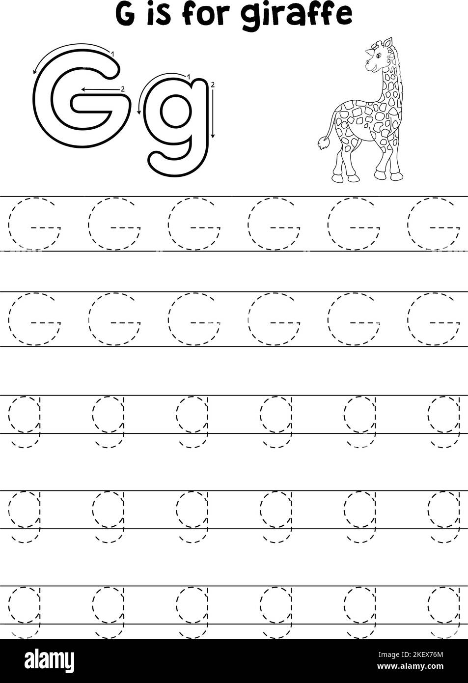 Giraffe Animal Tracing Letter ABC Coloring Page G Stock Vector Image