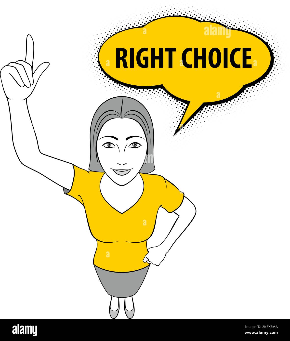 Cartoon Illustration of a Young Woman Giving a Thumbs Up. Right Choice Stock Vector