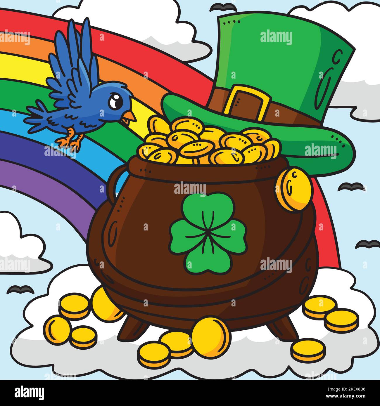 Saint Patricks Day Pot Of Gold Colored Cartoon  Stock Vector