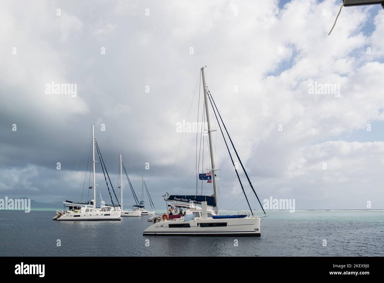 Sailing catamarans, French Polynesia Stock Photo Alamy