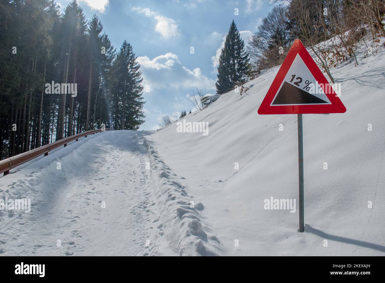 Obligation of snow chains Stock Photo