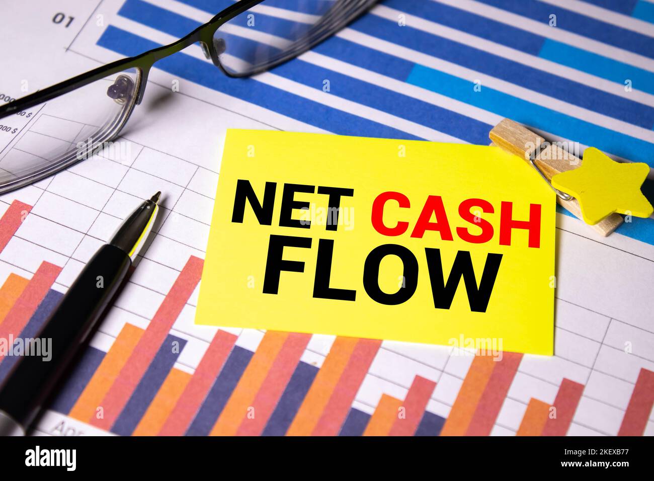 Net Cash Flow is shown using a text. Stock Photo