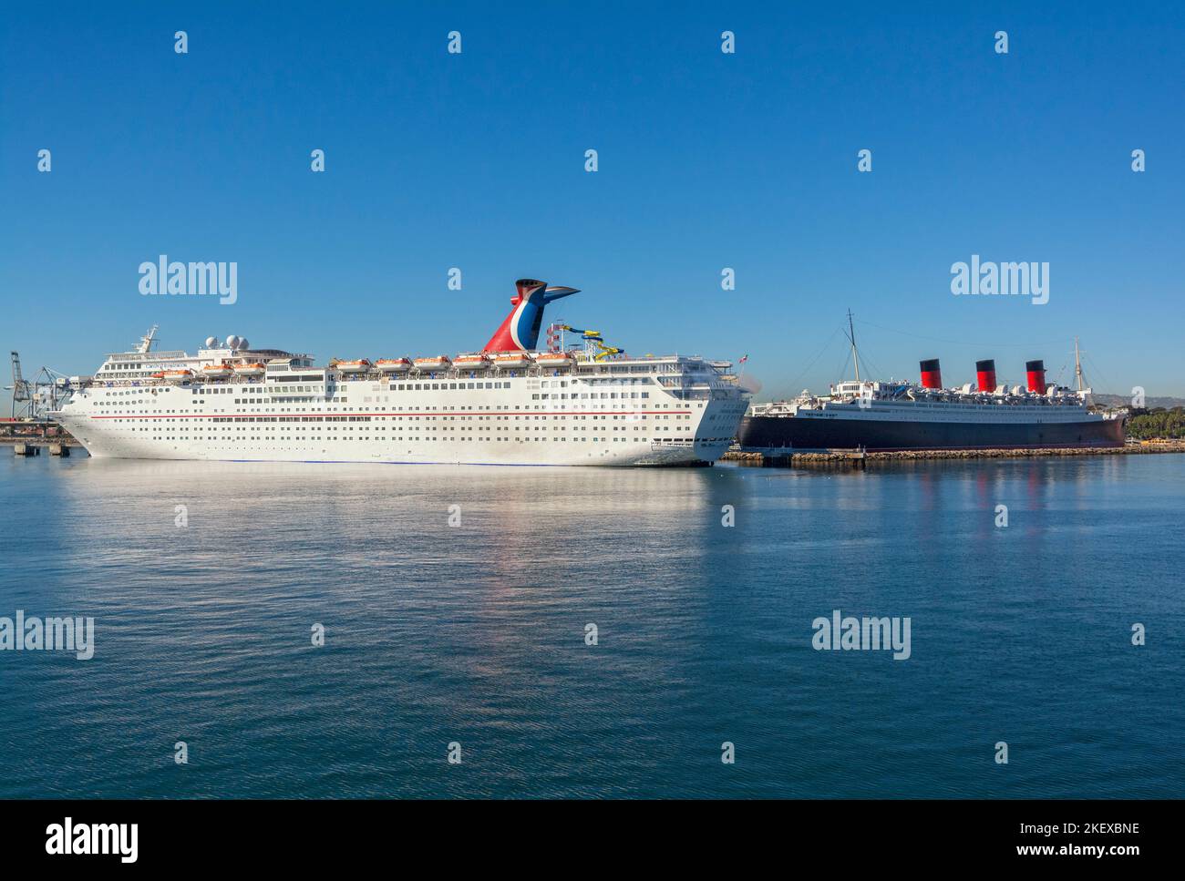California, Long Beach, The Queen Mary, floating hotel, Carnival cruise ship Stock Photo