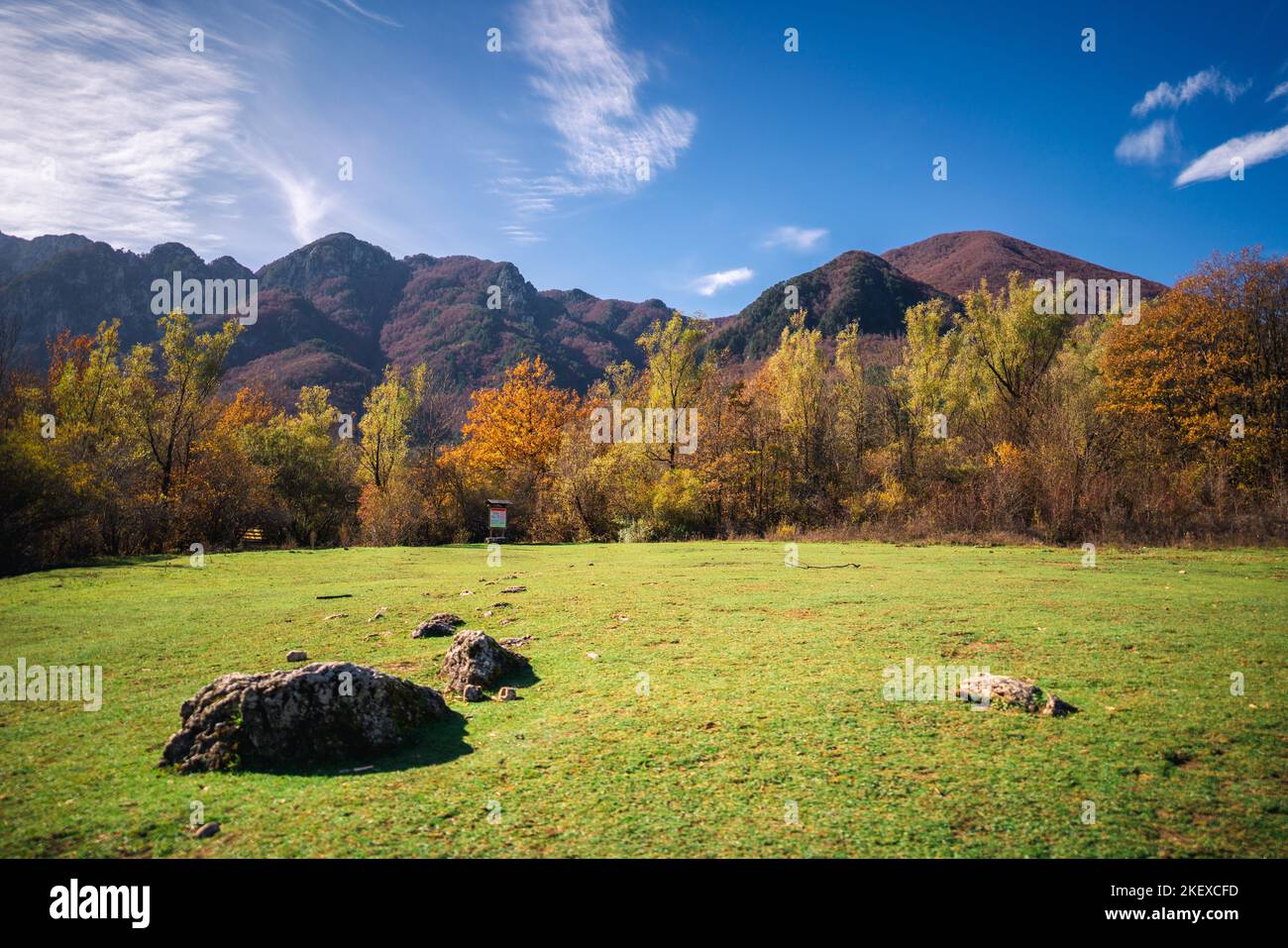 colorful autumn foliage Parco Nazionale Abruzzo Italy. Landscape Stock Photo
